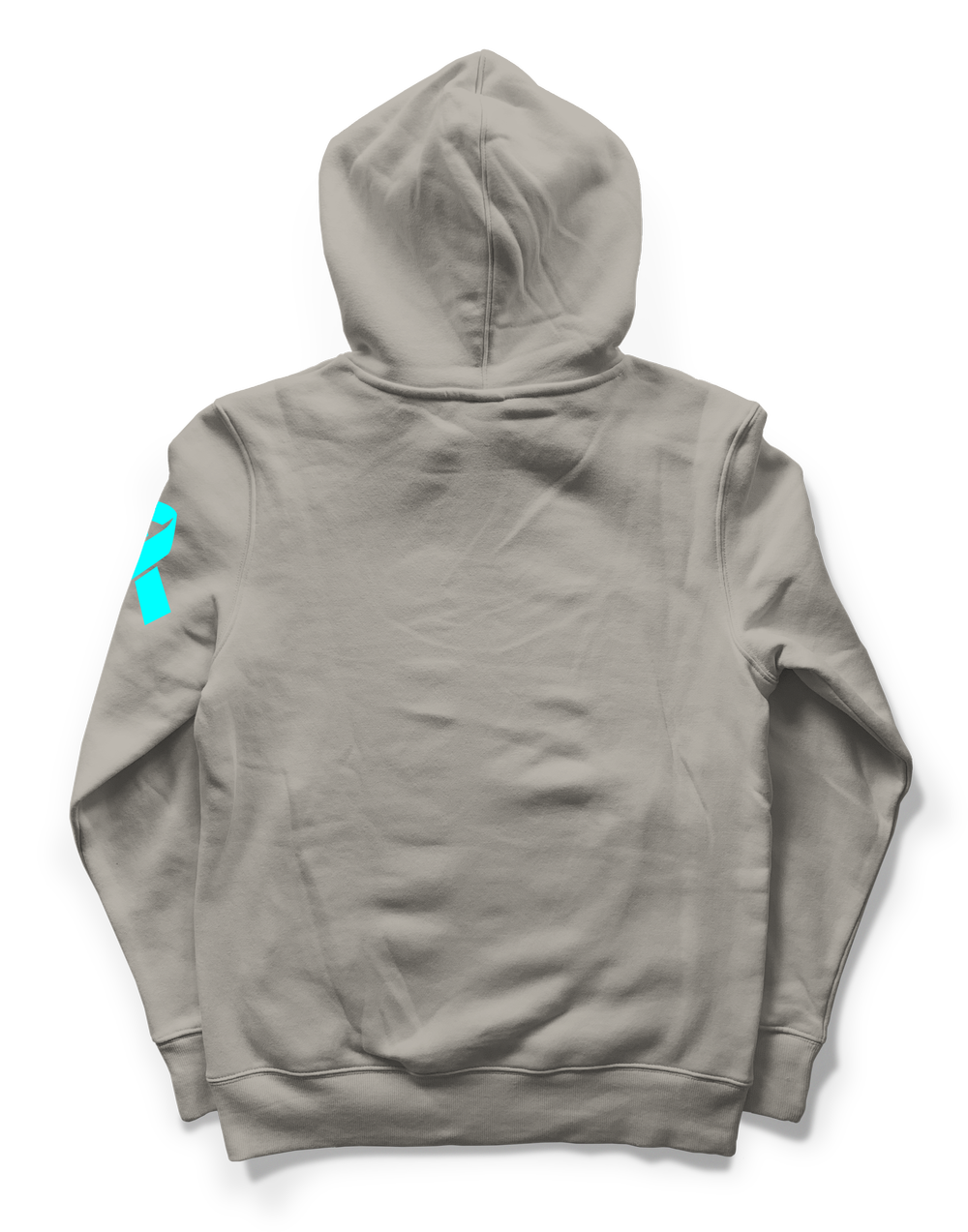 Grey hoodie with embroidered Process to Progress logo, and turquoise  awareness ribbon on left sleeve — Process 2 Progress