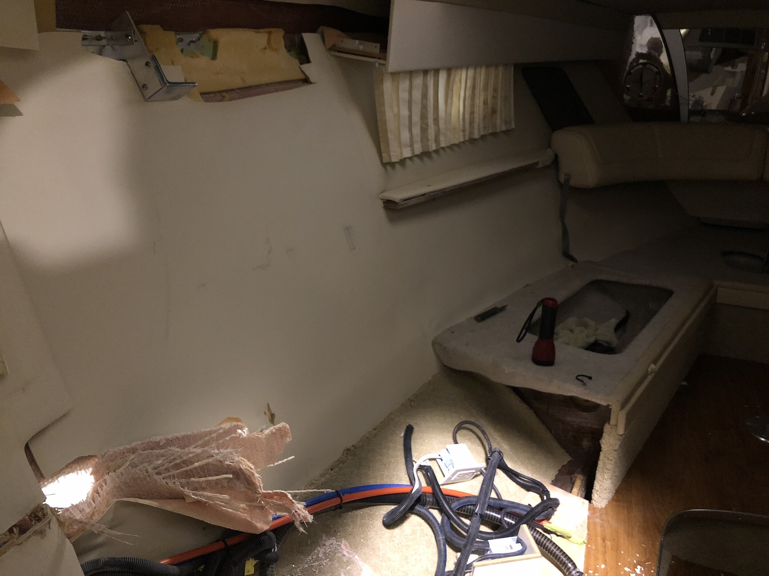 hole punctured through hull, cabinetry removal