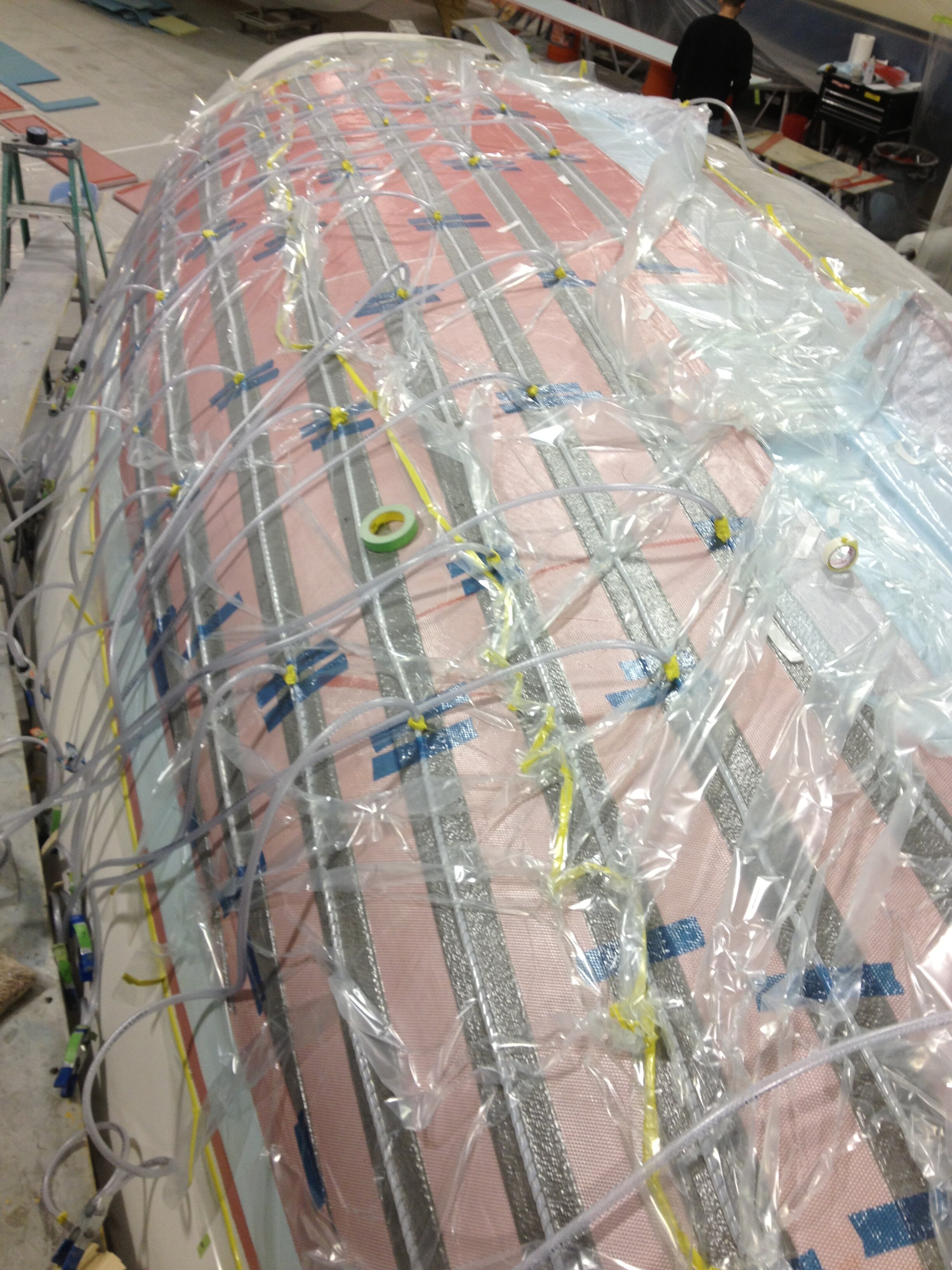 vacuum bagged pulled down tight 