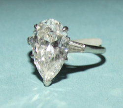  JEWELRY- Platinum &amp; Diamond Ring, 3.21ct Pear Shape. SOLD $13,800   (July 2013) 