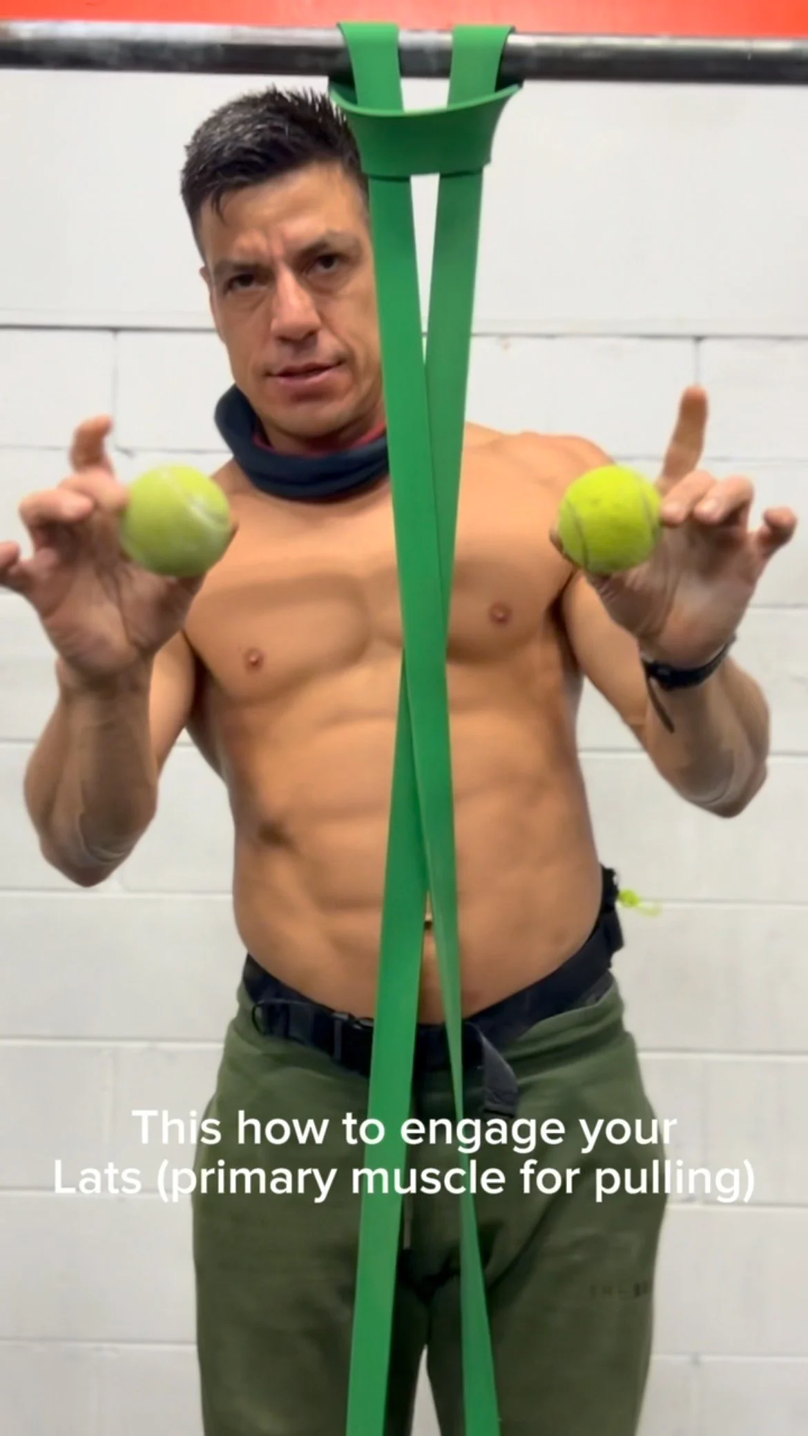 Learn how to use your latissimus dorsi AKA Lats in a pull up.
It's the muscle on the side of your body starting from under your arm pits.
It's a big muscle, and by doing this exercise with the tennis ball it will change your grip helping you to enga