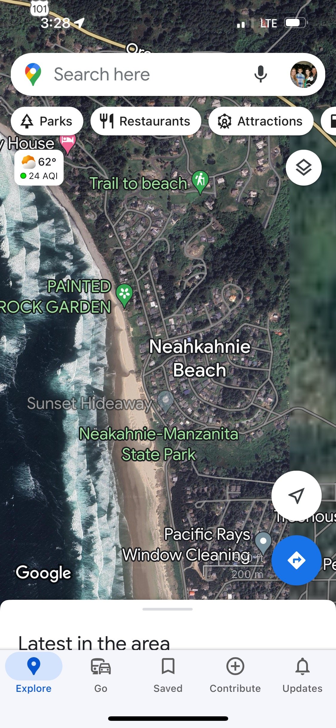 Map View of Neahkahnie Viewpoint, Oswald State Park near Manzanita OR along Oregon Hwy 101 - Pacific Coast Highway