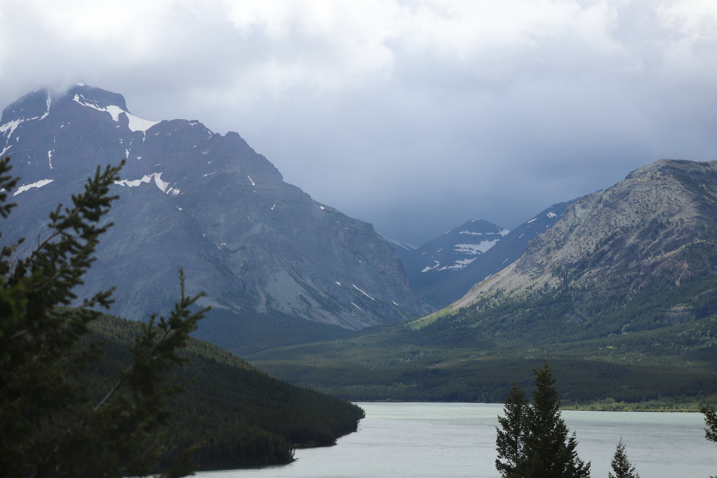 Two Medicine Lake with a Storm brewing in the distance - Glacier N.P.