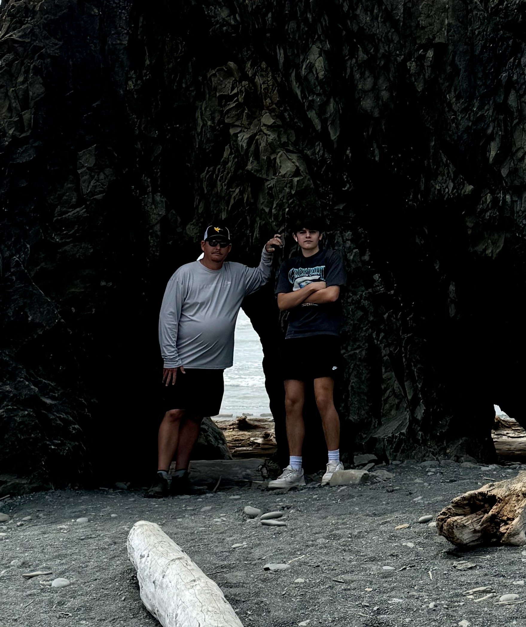 Charlie and Weston with a giant sea stack - Ruby Beach - Olympic National Park - Washington Coast