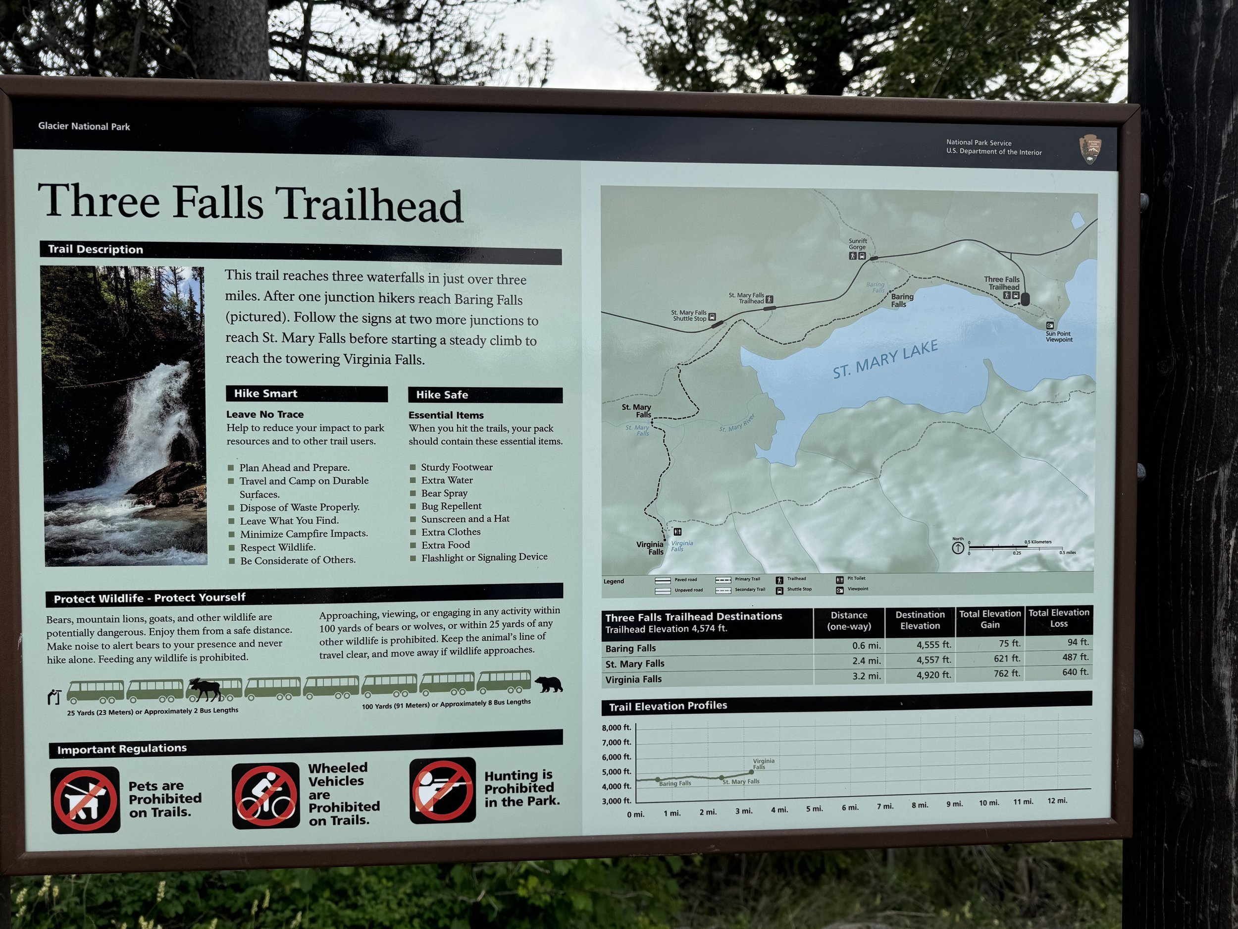 Three Falls Trailhead Placard - Going To The Sun Road - East