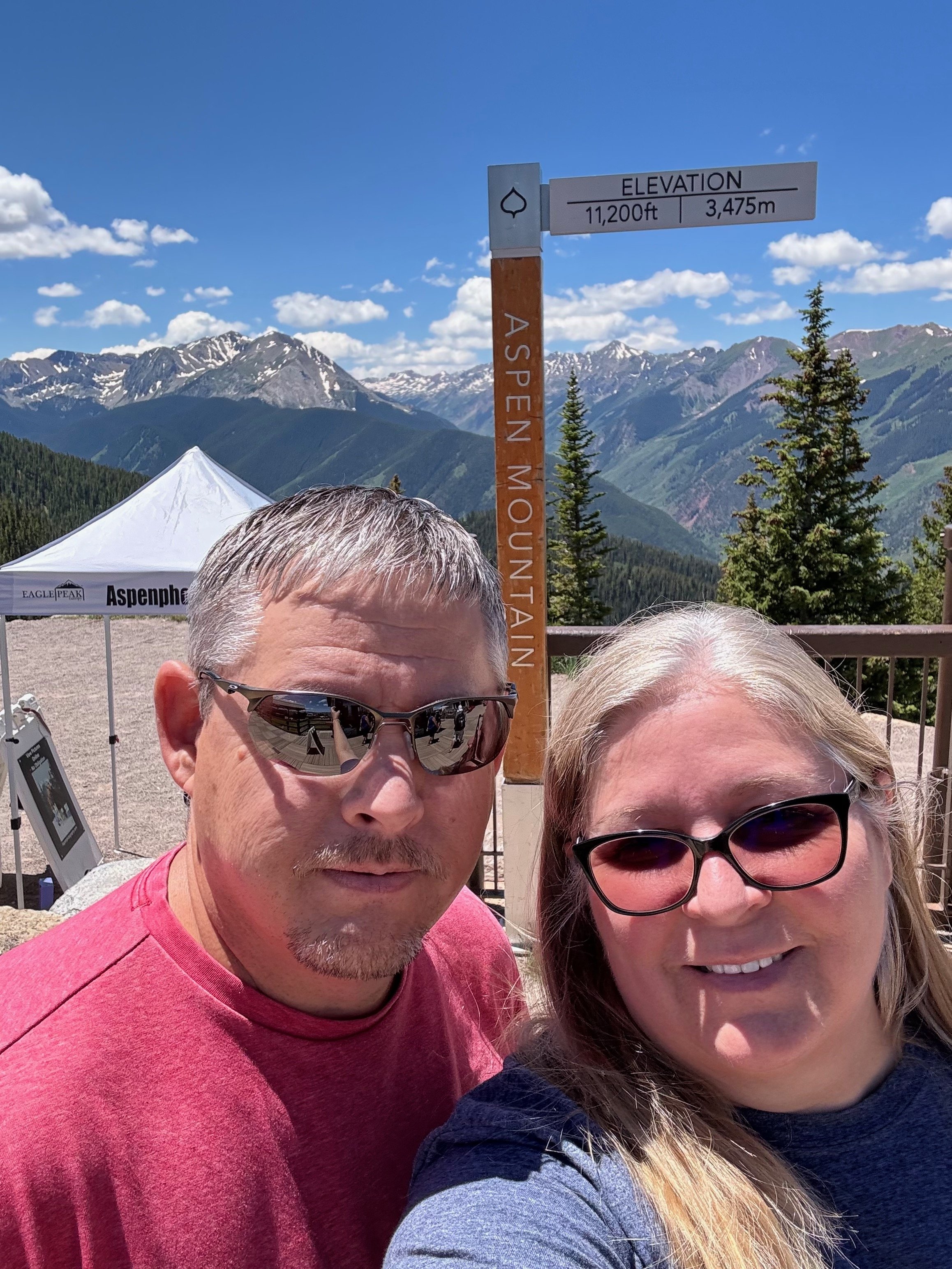 Selfie at the top of Aspen Mountain - Elevation 11,200 Ft. - 4 Mountain Sundeck - Views from atop Aspen Mountain - Aspen CO