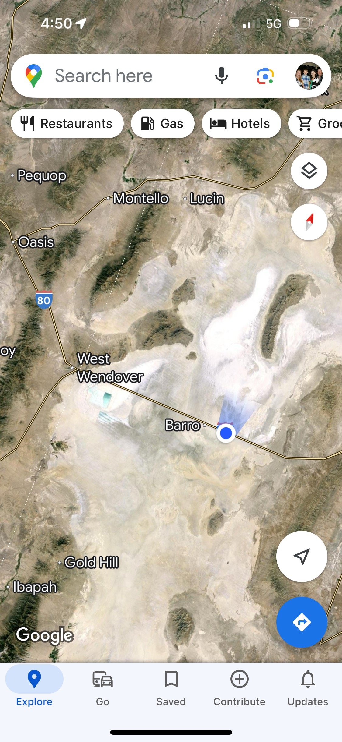 Google Map View of West Wendover UT and the Great Salt Lake Desert