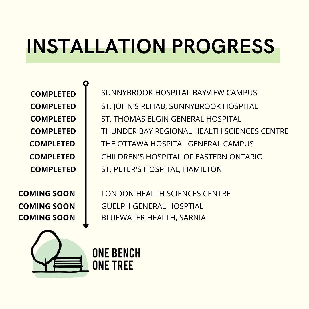 Here's a quick update on the progress of our One Bench One Tree installations!

Thank you again to all our amazing sponsors and partners for their help in making each project possible.

If you'd like to show your appreciation toward frontline workers