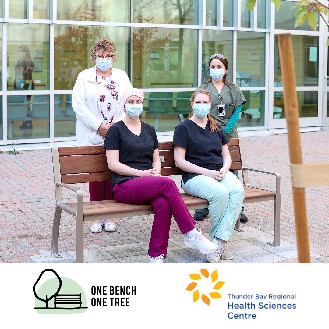 THUNDERY BAY INSTALLATION UPDATE:

One Bench One Tree is happy to have received a photo from the 
Thunder Bay Regional Health Sciences Centre of their frontline workers enjoying our installation!

Although we are unable to host an official ceremony a