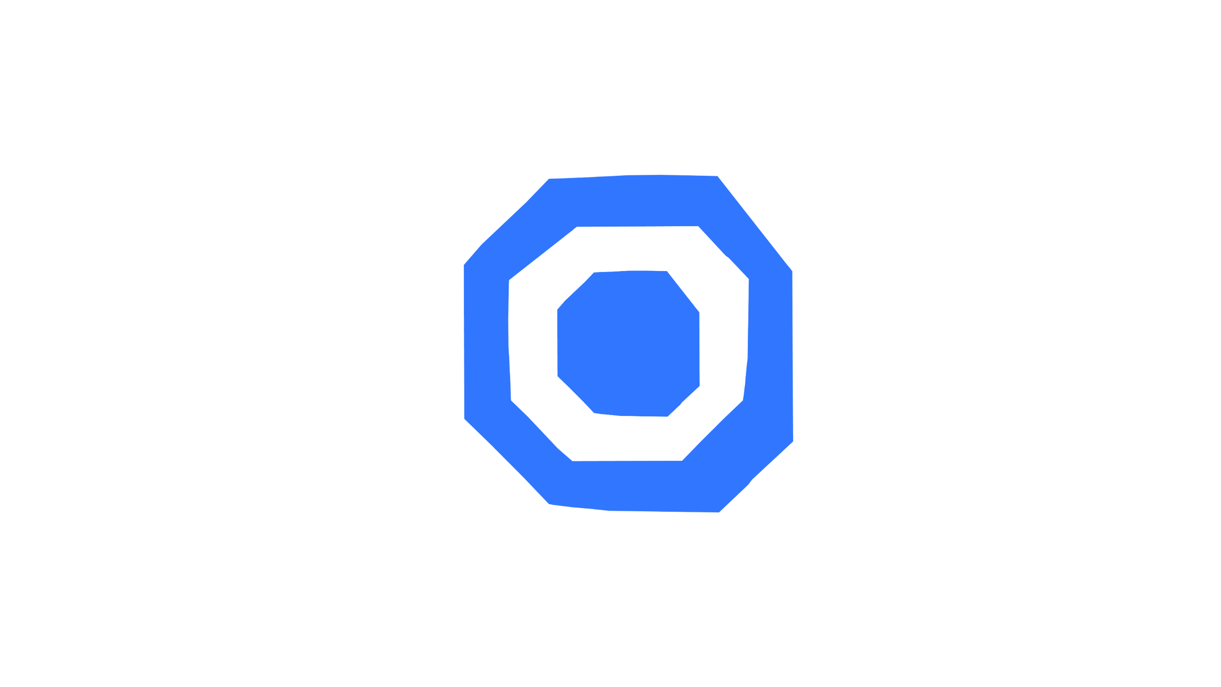 Blue geometric octagonal shape with a hollow center on a white background.
