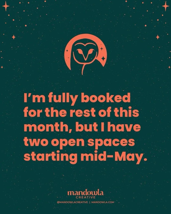 April is booked!
I&rsquo;m booking now for mid-May. If you&rsquo;d like to get on my calendar in advance send me a message! 

This post is intended for you if you&rsquo;re:

- Feeling disenchanted with your current branding
- Wanting to work with an 