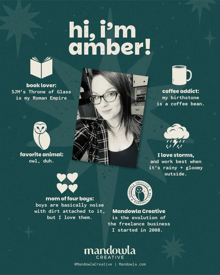 It&rsquo;s been a while since I introduced myself, so I thought I&rsquo;d do an updated introduction for anyone who&rsquo;s new around here!

I&rsquo;m Amber, and I&rsquo;m Mandowla Creative. That&rsquo;s right&hellip; it&rsquo;s just me over here. I