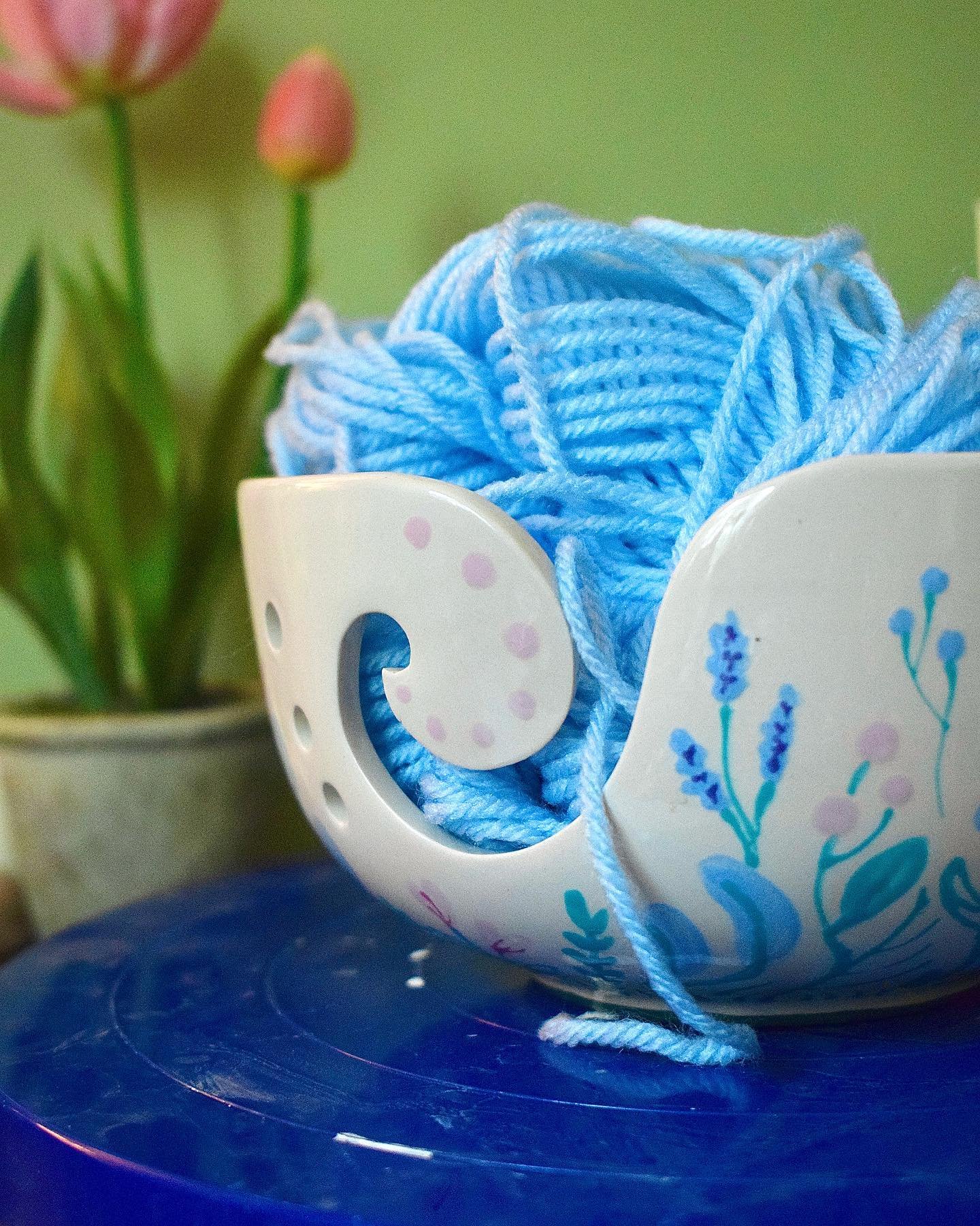 For my 25th birthday this year, I took my friends to paint some ceramics with me, and I just love how my yarn bowl came out! I had thought about buying/making a yarn bowl for a long time to assist me with my crocheting, but did not currently have acc