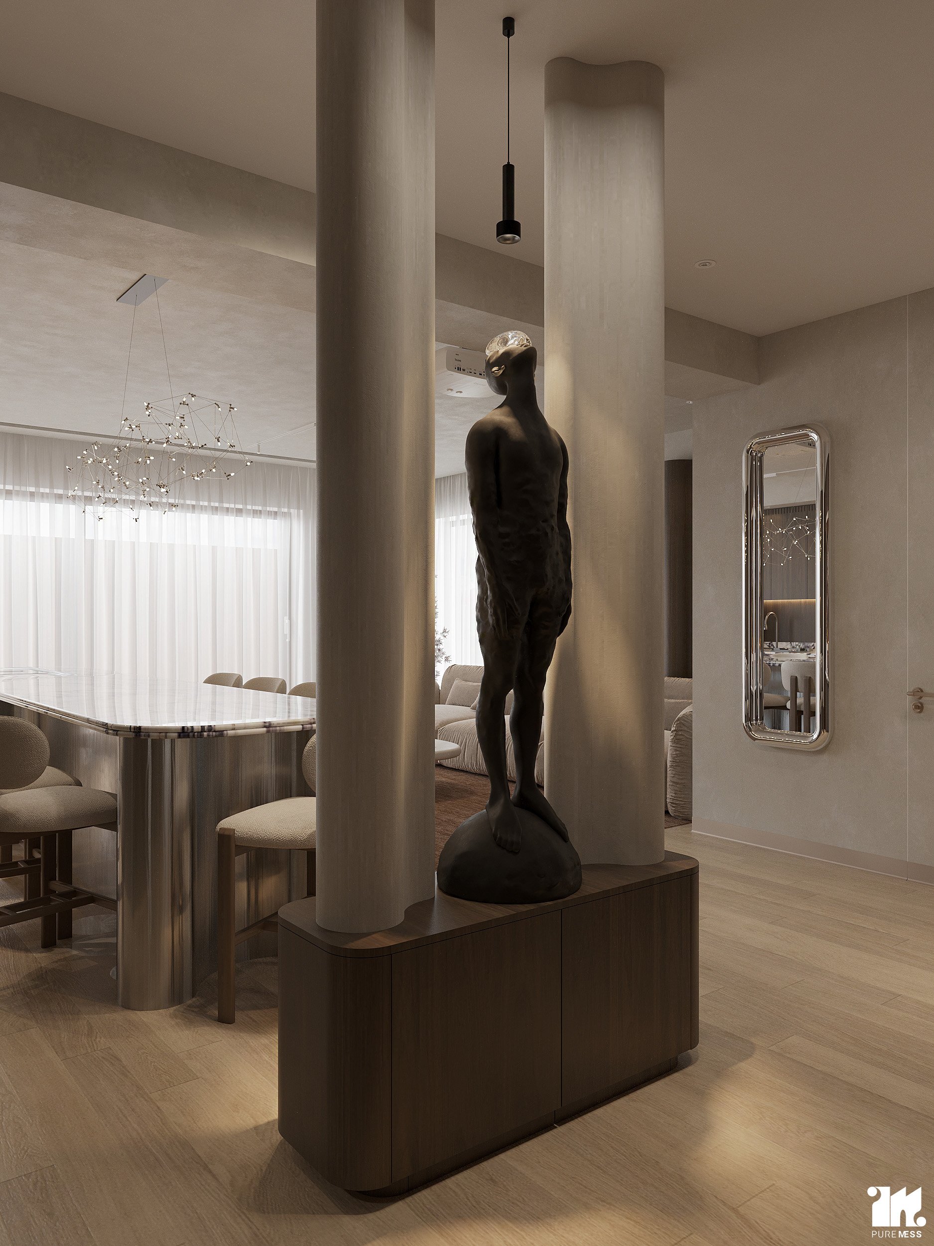 amenajare open space bucatarie si living apartament 4 camere