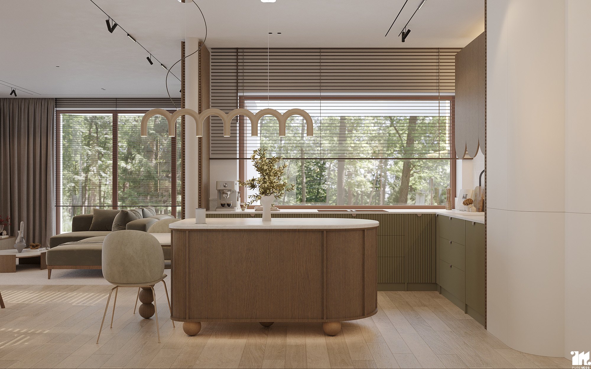 design interior open space bucatarie cu insula