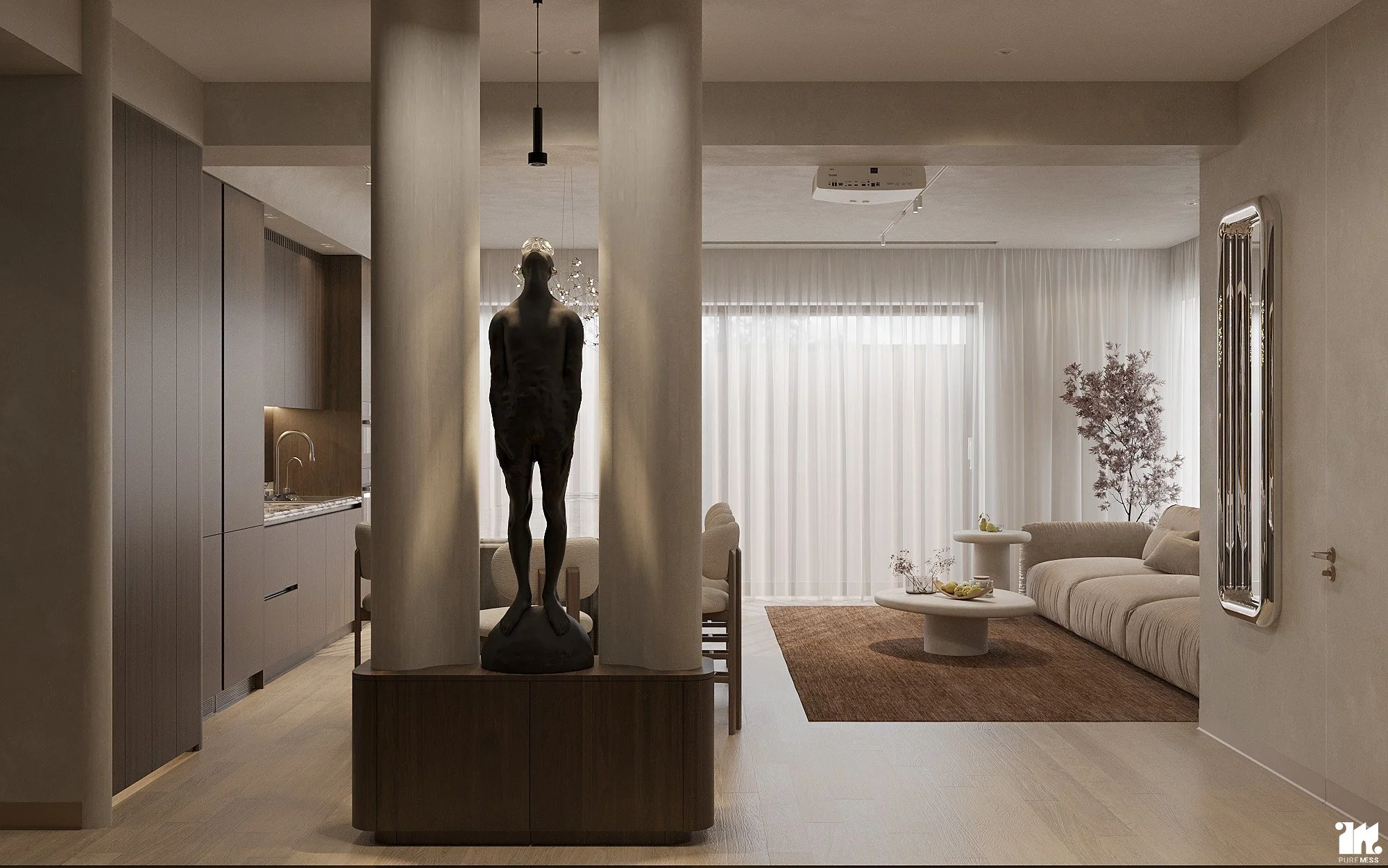 amenajare open space bucatarie si living apartament 4 camere