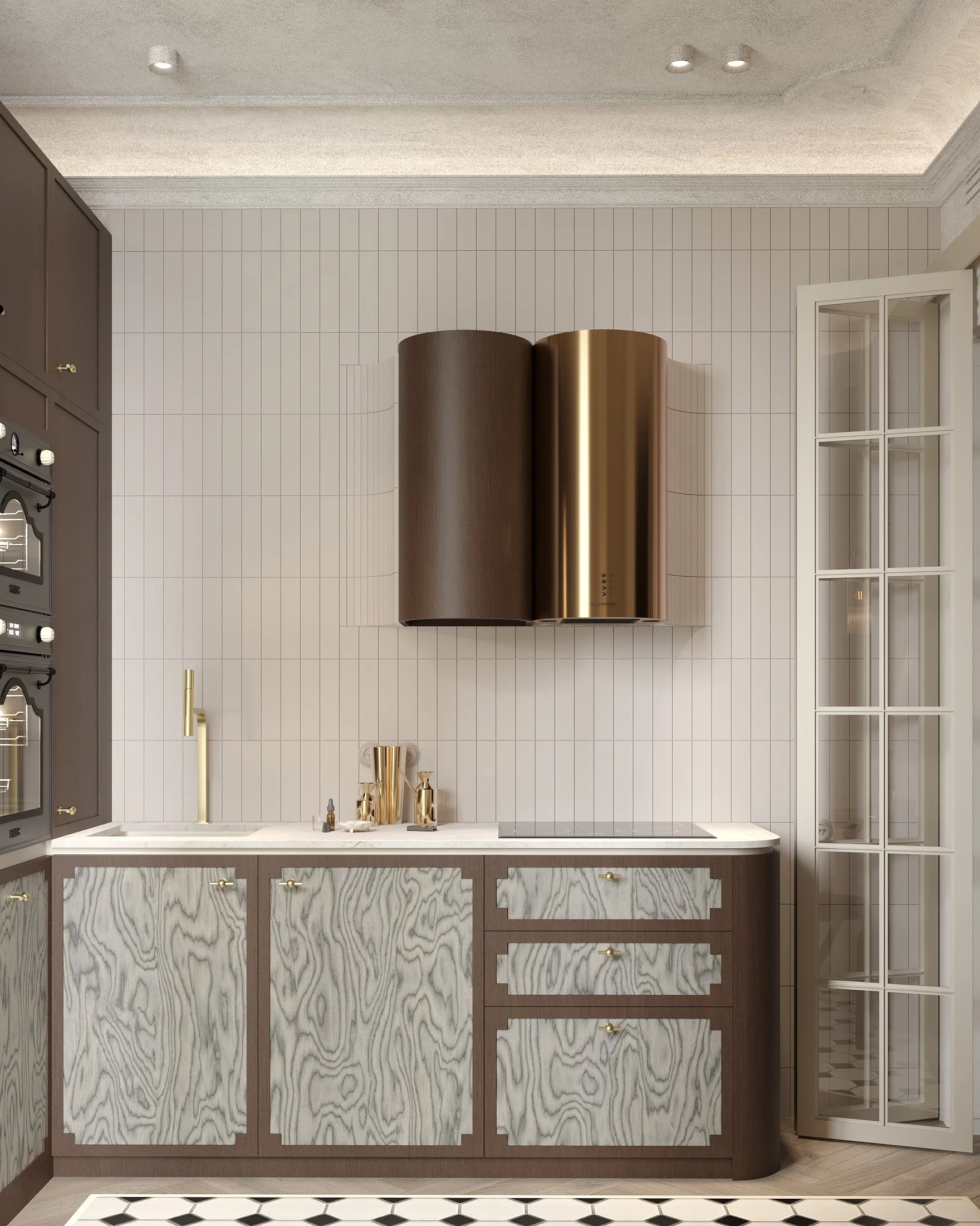 Design interior bucătărie retro amenajare apartament două camere în stil contemporan