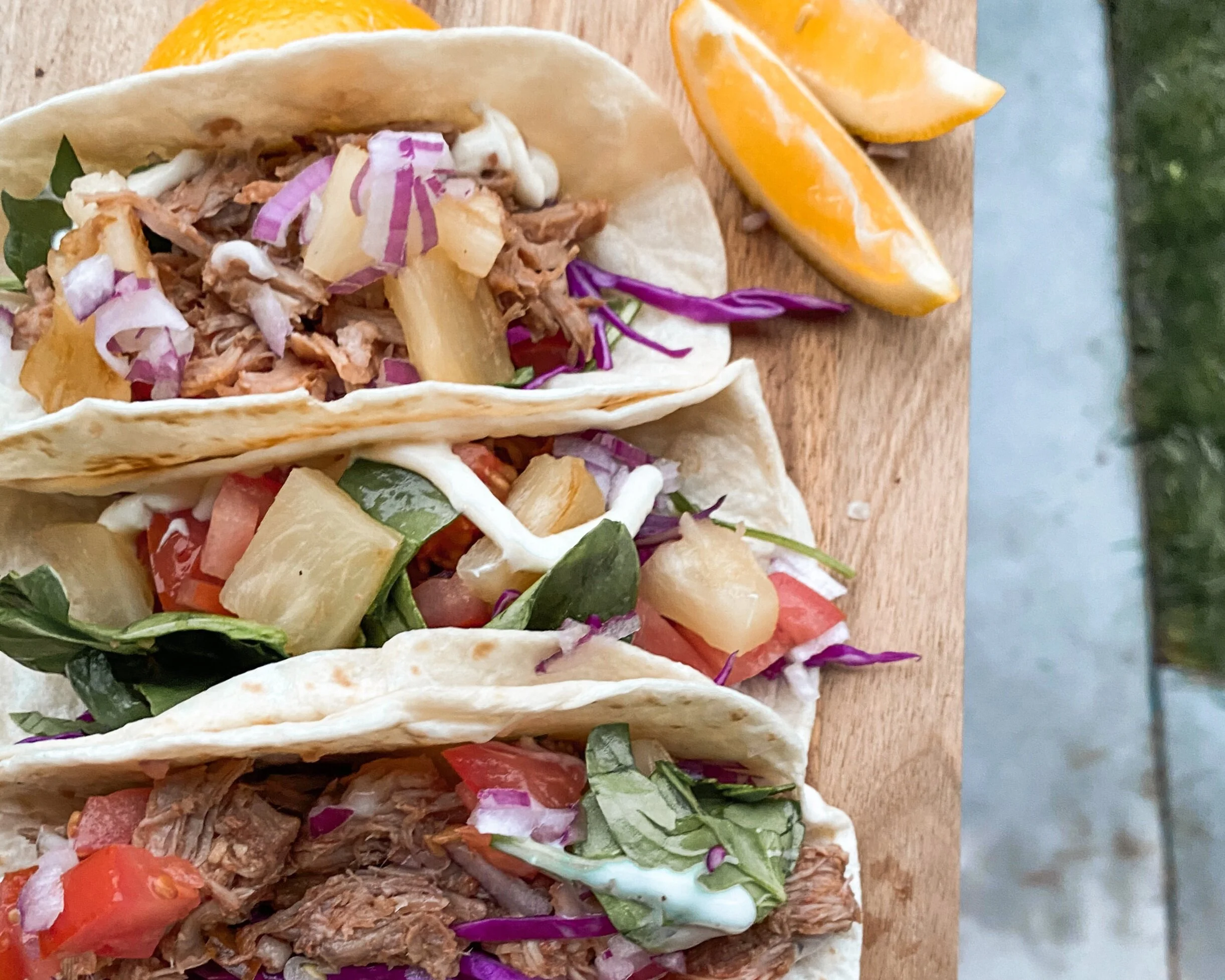 Pulled pork + pineapple tacos