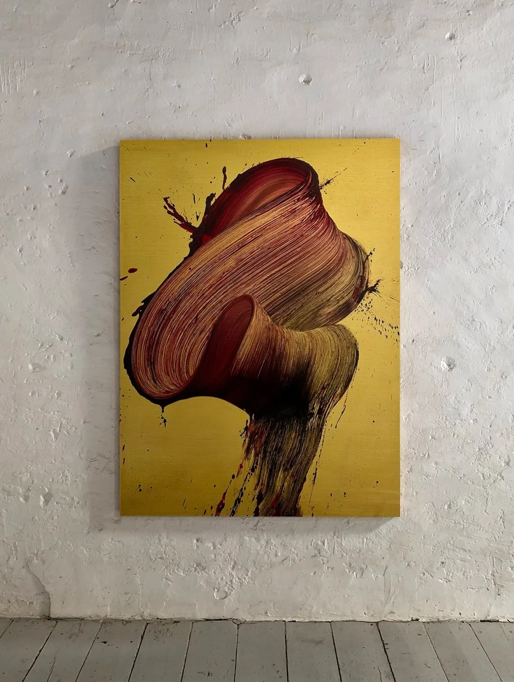 I wait for the moment when breath, timing and intention line up. Then I move. One stroke. That&rsquo;s the painting.

Oil on gold
2026

#gold #goldpainting #onestroke #papakostas