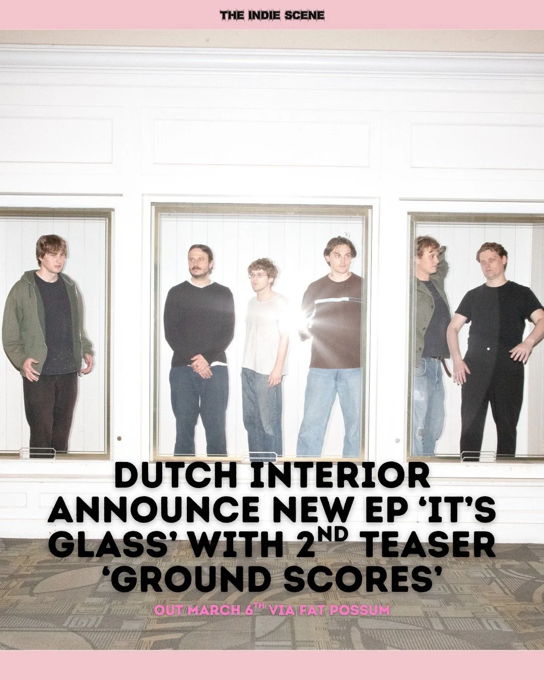 Off the back of the success of 2025's 3rd album 'Moneyball', Southern California dwellers Dutch Interior have announced their new EP, 'It's Glass', with 2nd track 'Ground Scores' out now. The EP lands on March 6th via Fat Possum. 

🔗 Find out more v