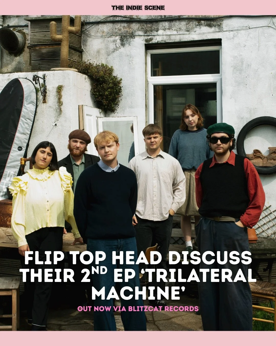 Brighton six-piece Flip Top Head dive into the tactile, &lsquo;woody&rsquo; and organic world behind their second EP &lsquo;Trilateral Machine&rsquo;.

Speaking to us on release day, vocalist Bowie Bartlett and bassist Marie Freiss reflected on resha