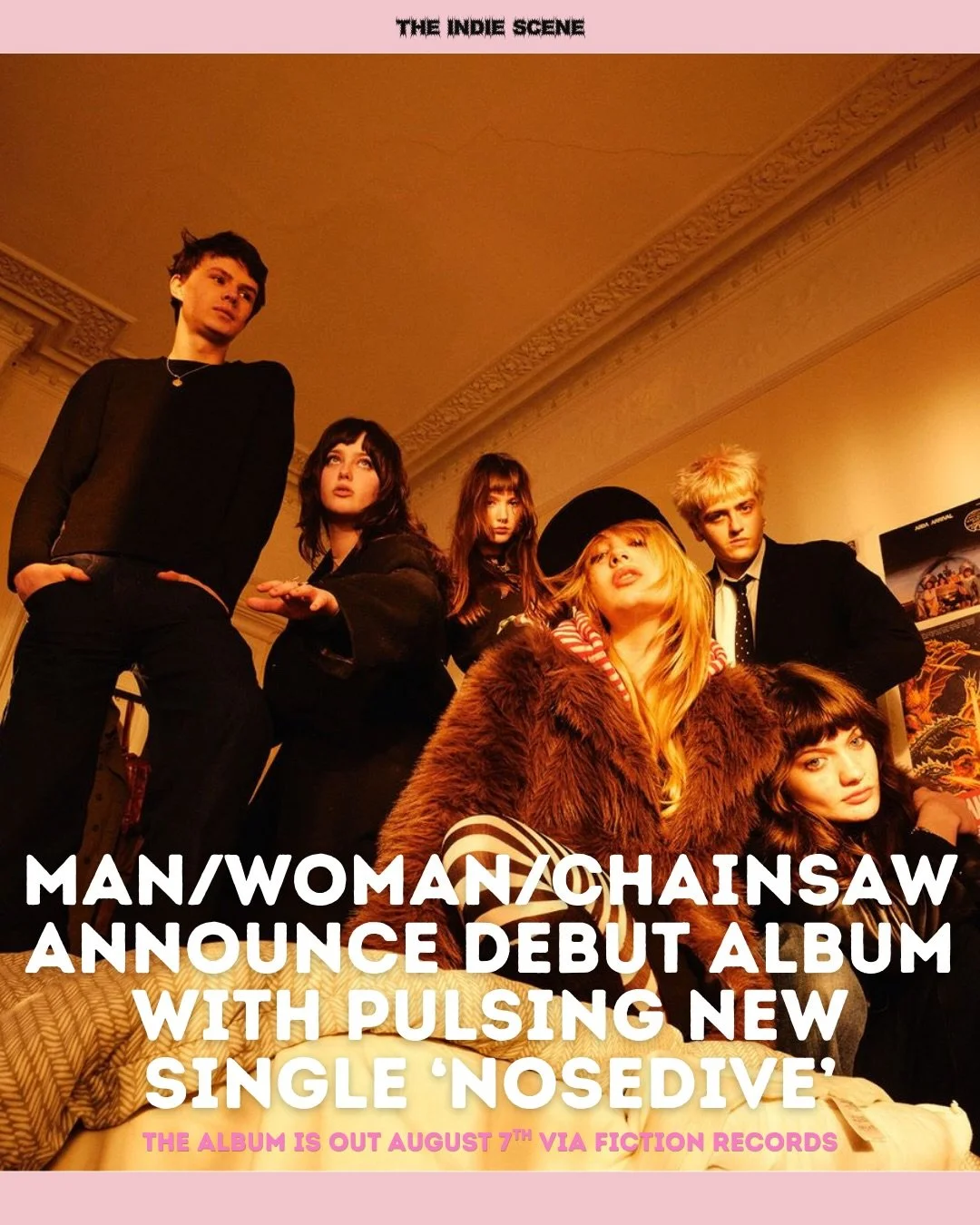 Man/Woman/Chainsaw announced that their debut album &lsquo;Cannonball&rsquo; will be released on August 7th via Fiction Records.

Alongside the news, the art-punk six-piece shared their latest single &lsquo;Nosedive&rsquo; &mdash; a synth-led bop tha