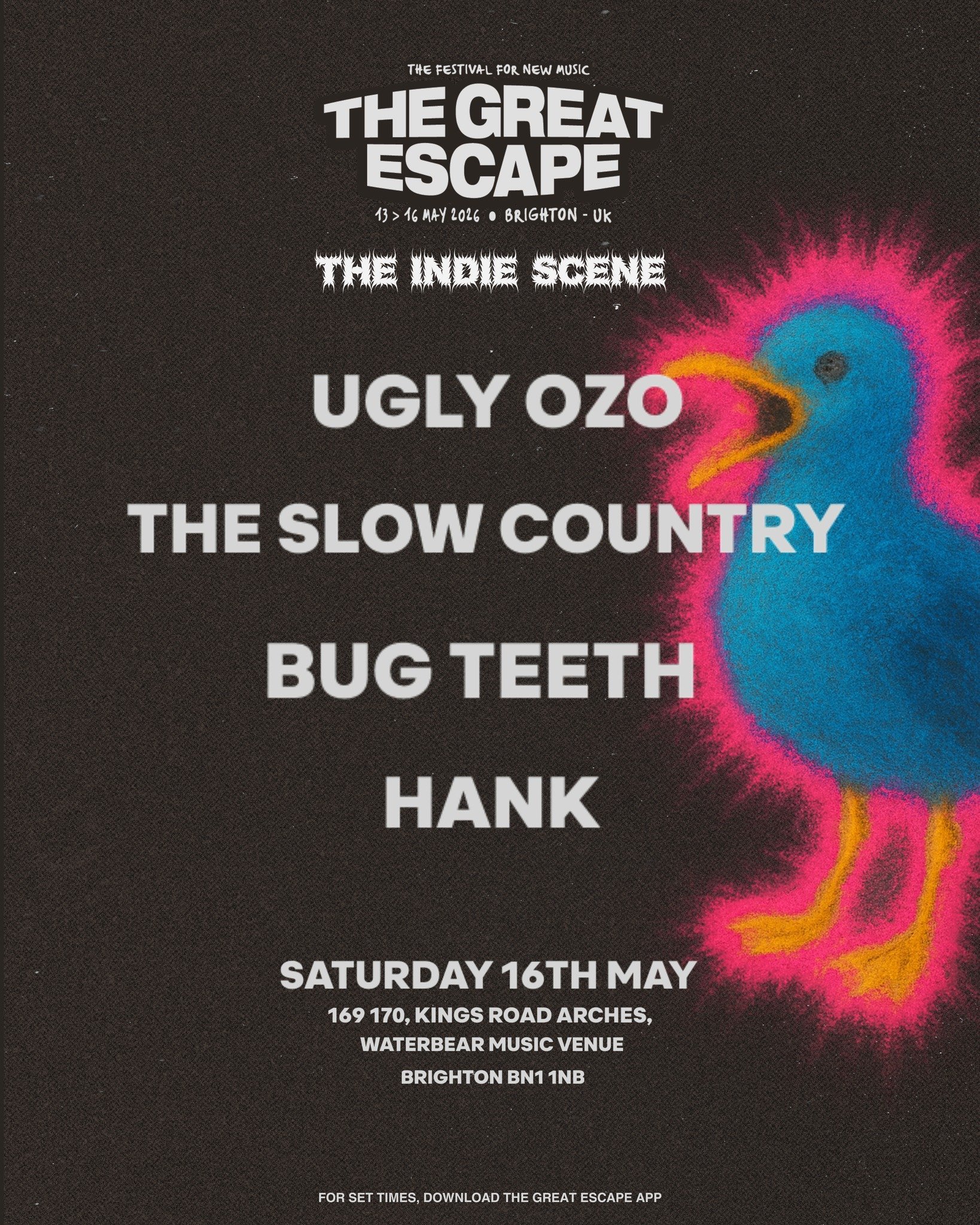 We're delighted to announce our stage at The Great Escape festival! We've always wanted to do this, so it's a real honour to be asked this year. 

We'll be taking over the stage at @waterbearvenue from 12pm to 4pm with wonderful sets from artists we 