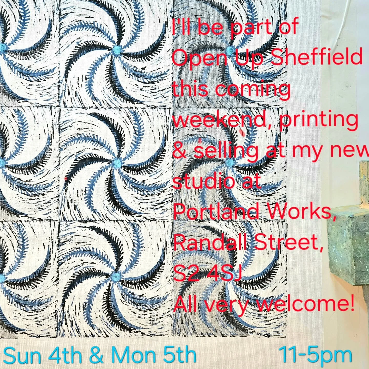 Looking forward to my first Sheffield Open Up at the beautiful @portlandworks this coming weekend, Sunday & Monday. 
I'll be printing, and there'll be special Open Up discounts!
@openupsheffield @heritagecrafts @craftscouncil @find.amaker
#openst