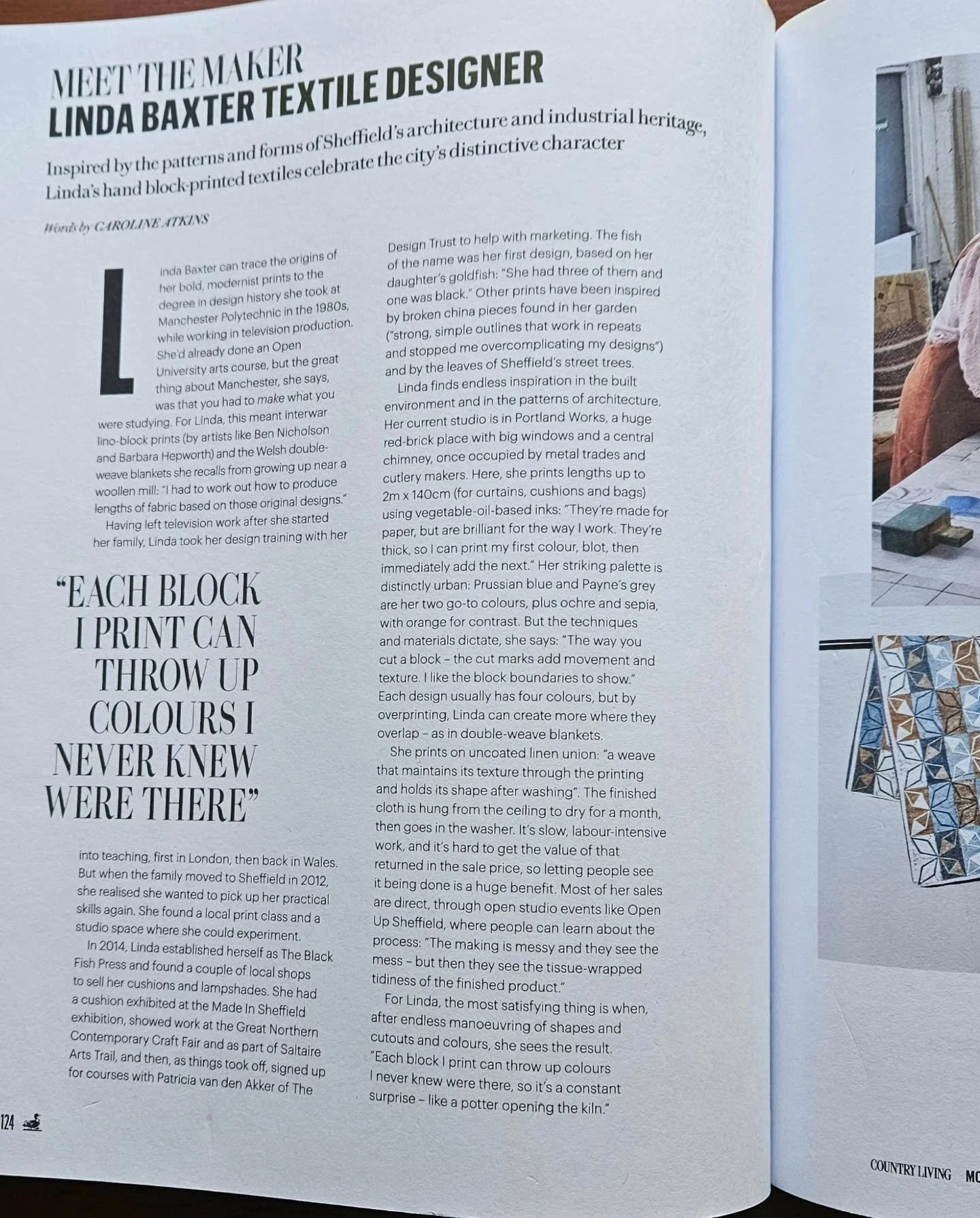 'Each block I print can throw up colours I never knew were there'
It's true!
Thank you to @caro.atkins for including these words in her article in the current @countrylivinguk Modern Rustic magazine. Full of beautiful interiors, artefacts and inspira