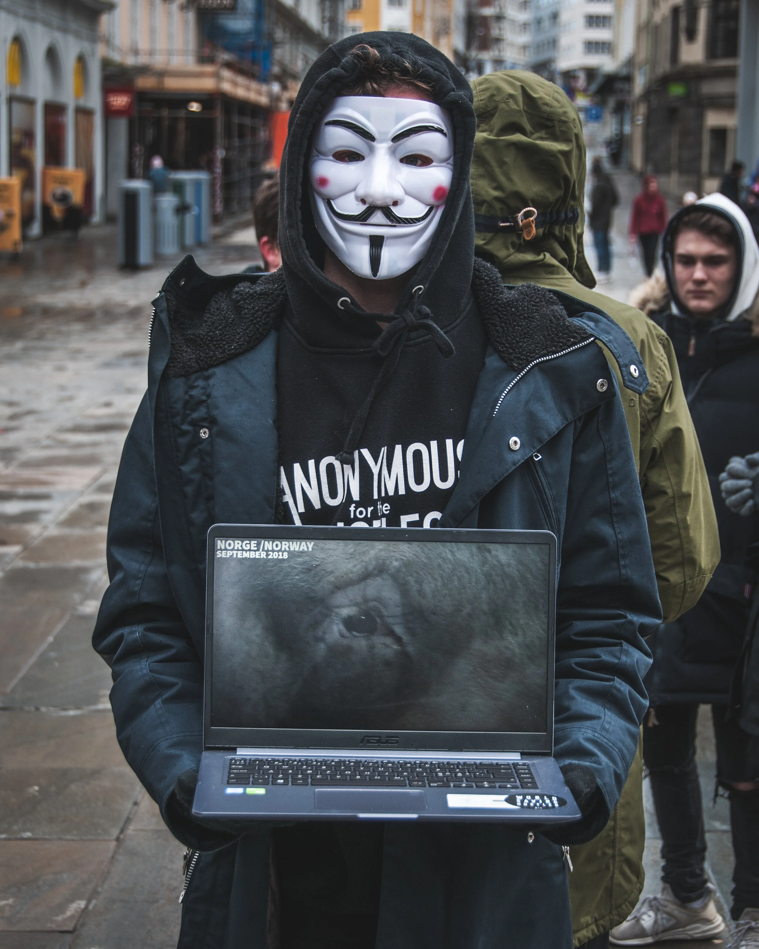 This is a type of street activism called a Cube of Truth. This type of activim intends to show bypassers what happens to the animals in the animal agriculture industries, and the horrors they have to go through to end up as meat on our plates. 