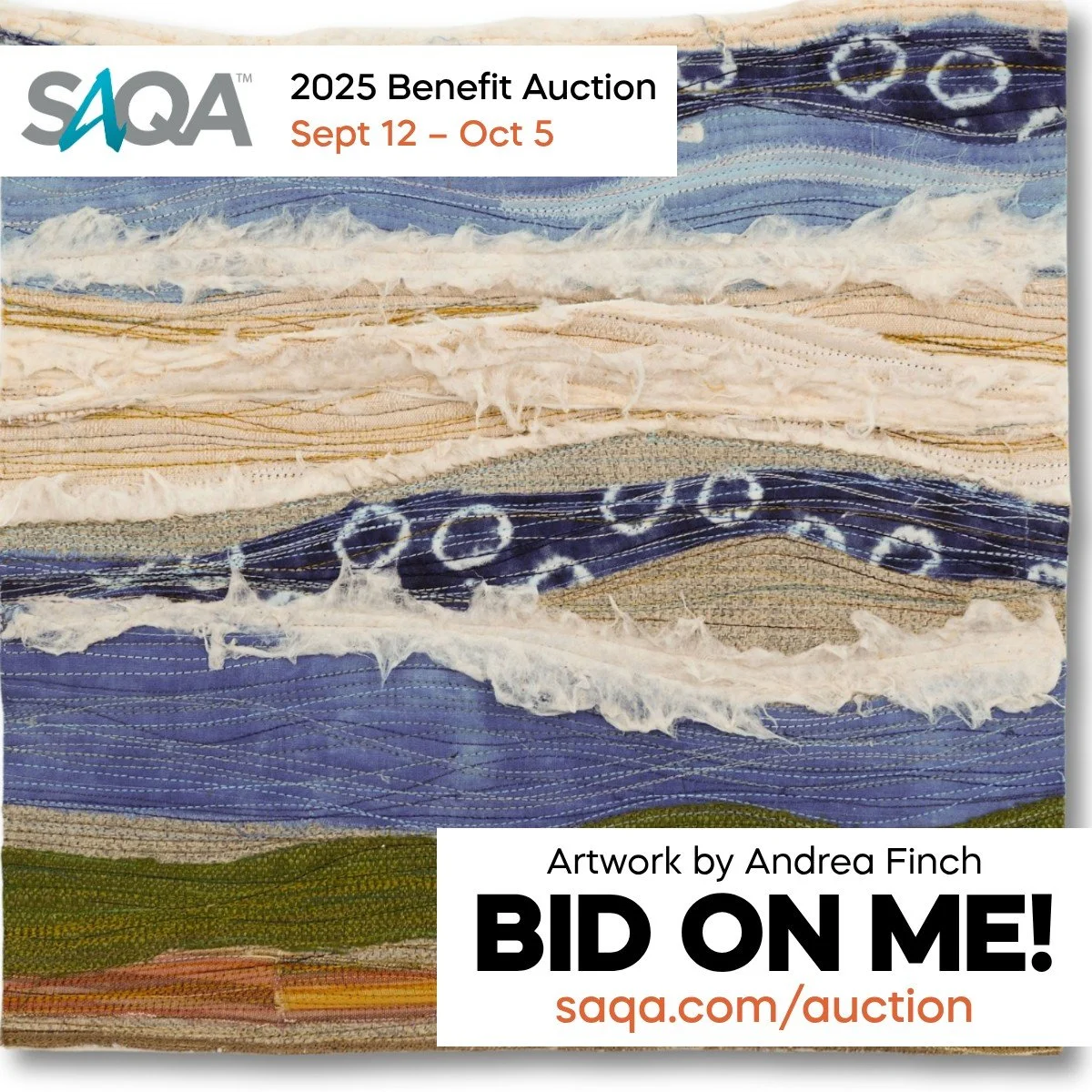 Bid on me and almost 400 other pieces...of course a bunch have sold already!
My piece is in section 2 #118
www.SAQA.com/auction