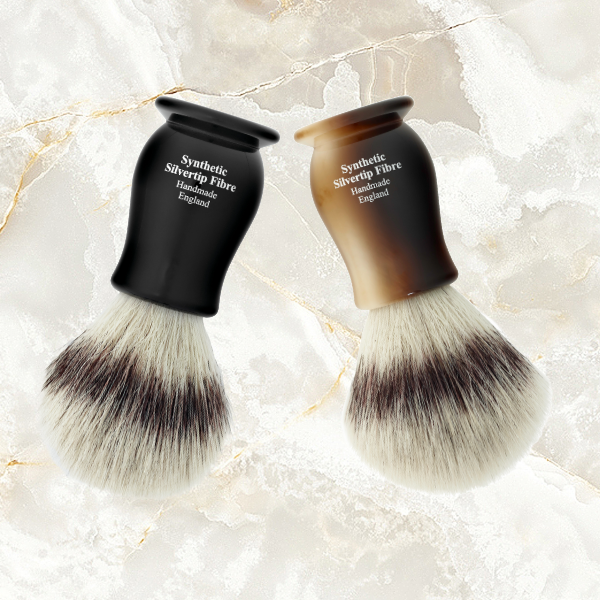 Plowden & Fallow’s Ludlow Synthetic Ludlow Shaving Brushes in Light Horn and Ebony