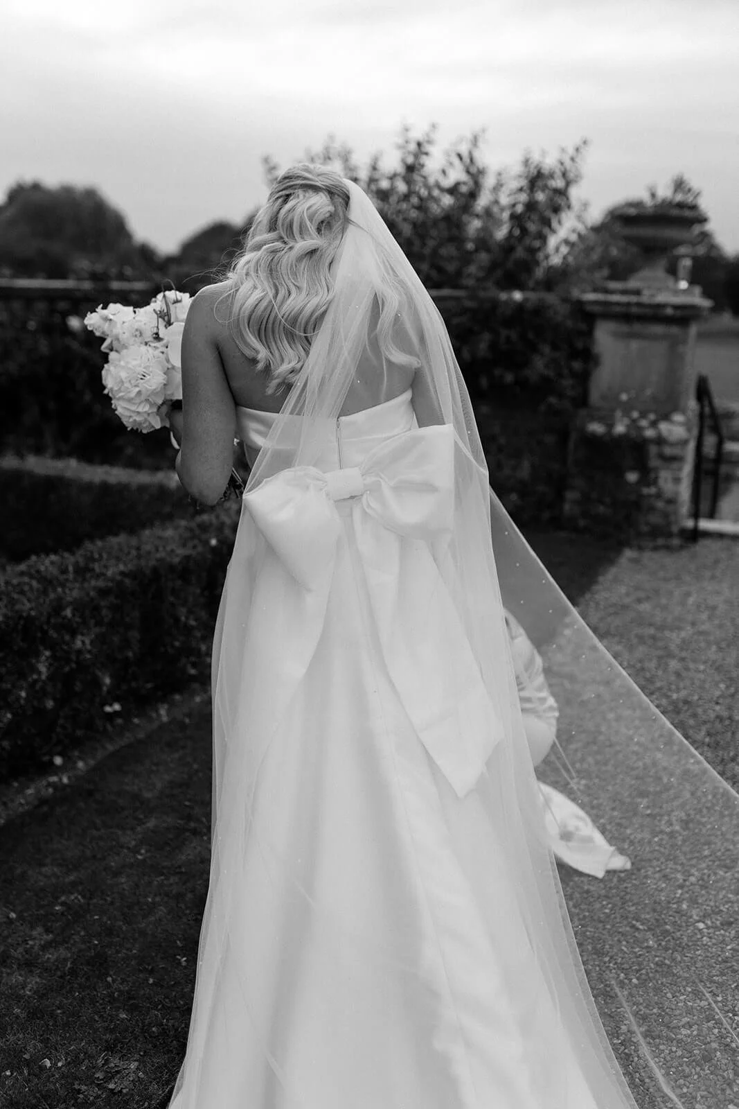 Black and White, Bride in Dress Bow back