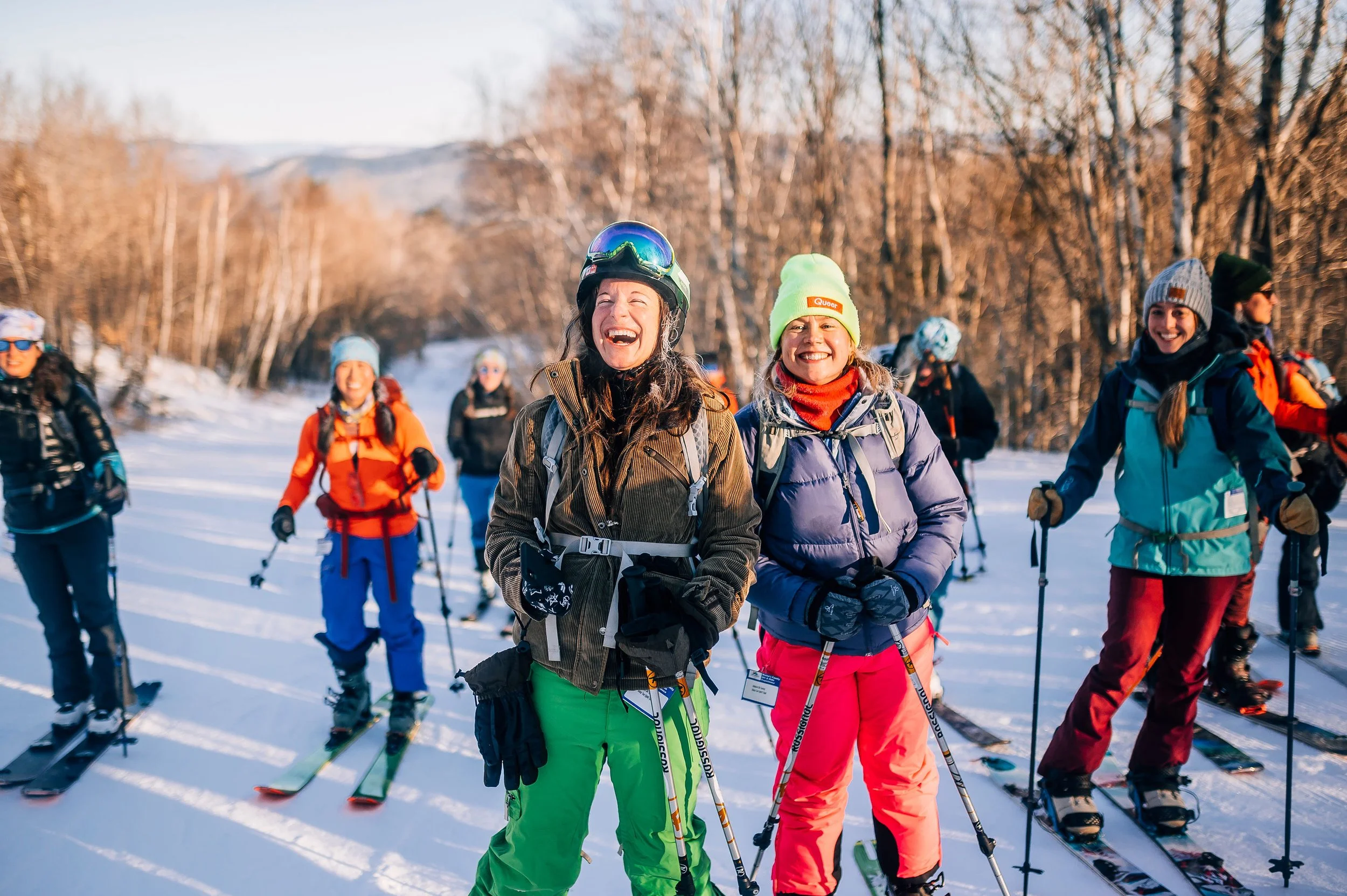 Participants skinning uphill together at Mt. Abram
