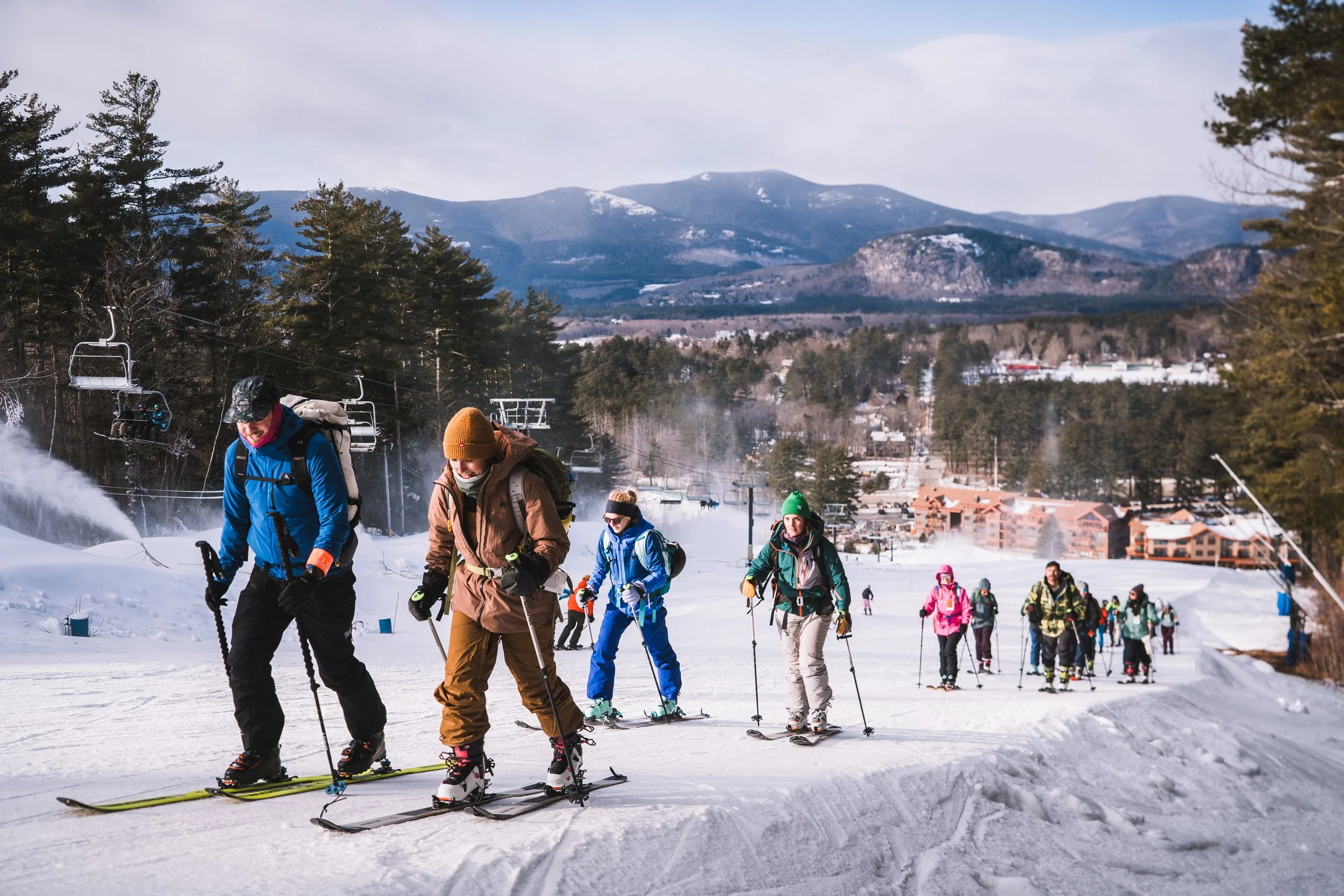 Participants skinning uphill together at Cranmore