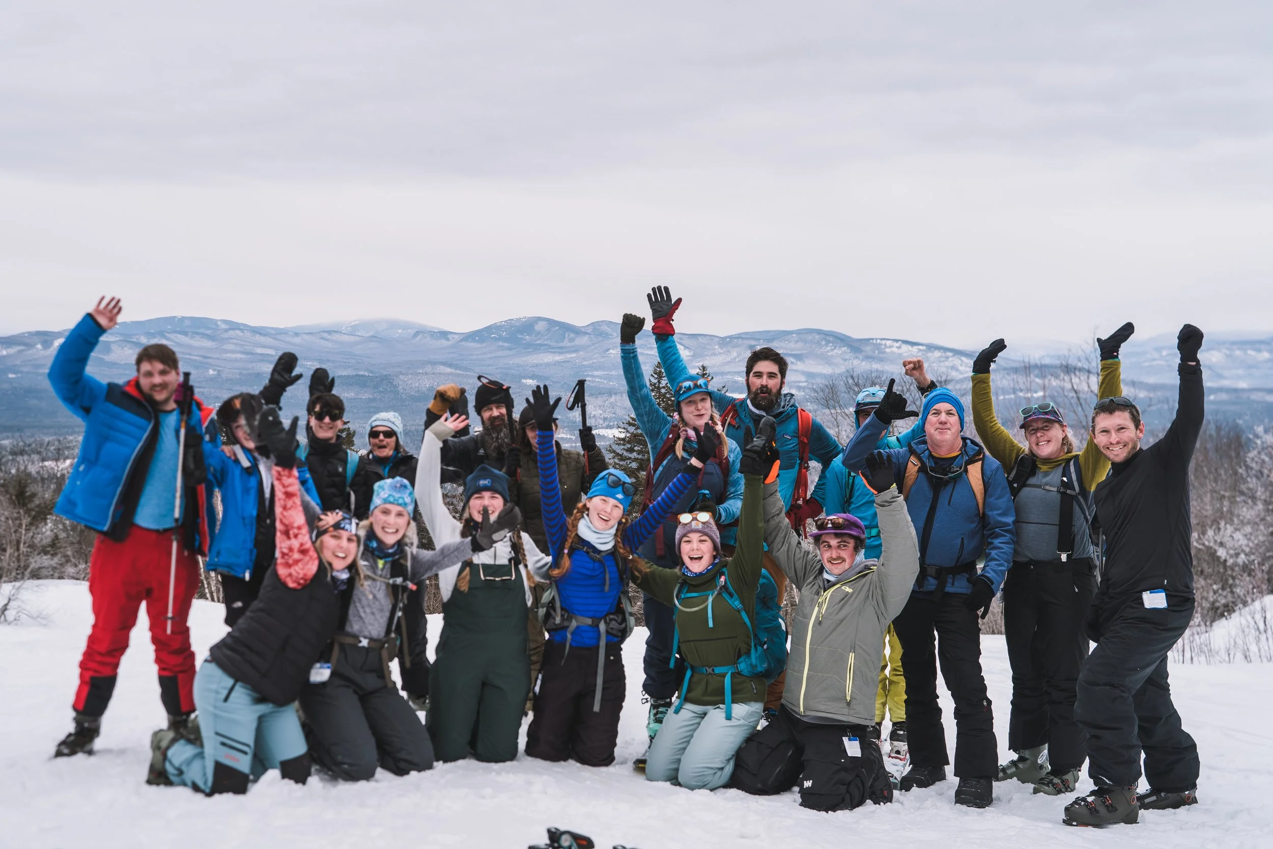 Participants skinning uphill together at Mt. Abram