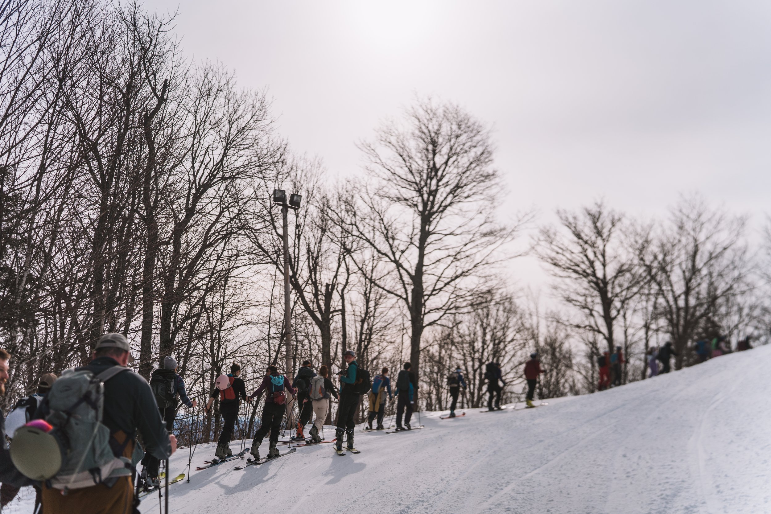 Participants skinning uphill together at Mt. Abram