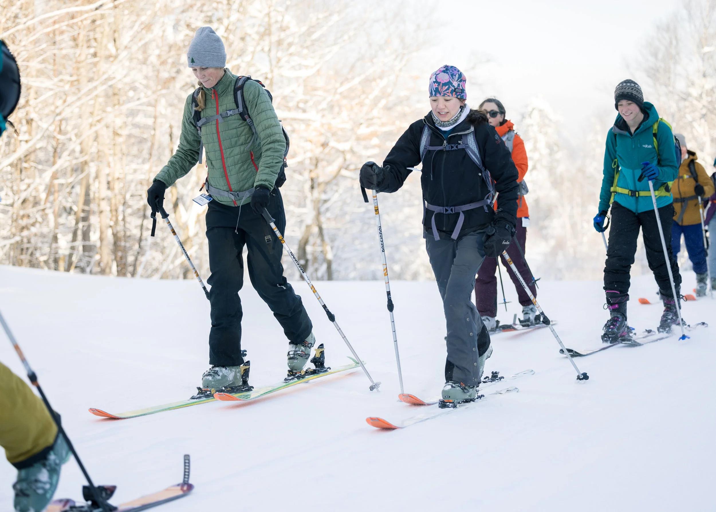Participants skinning uphill at Dartmouth Skiway, Lyme Center, New Hampshire