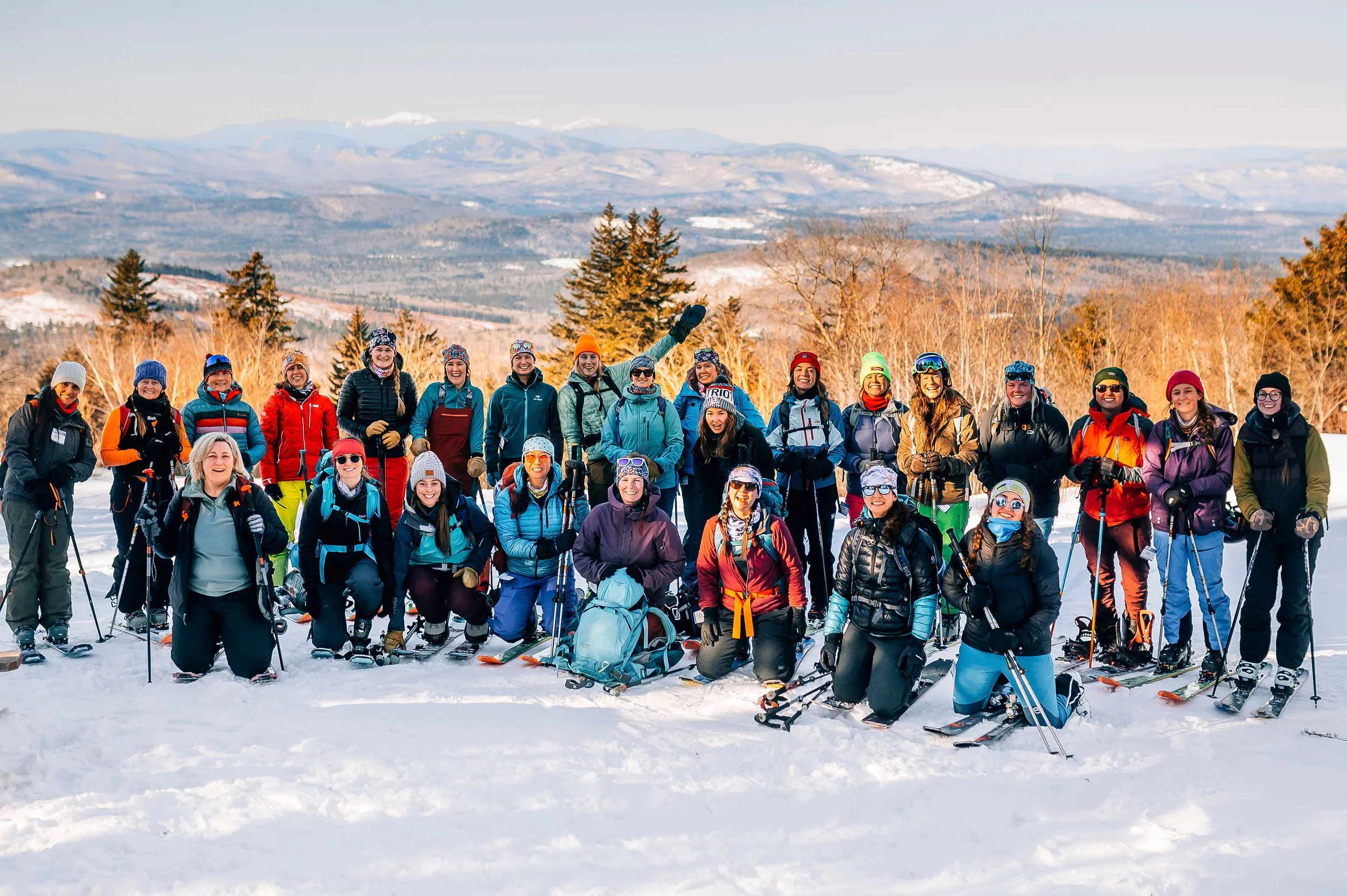 Participants skinning uphill together at Mt. Abram