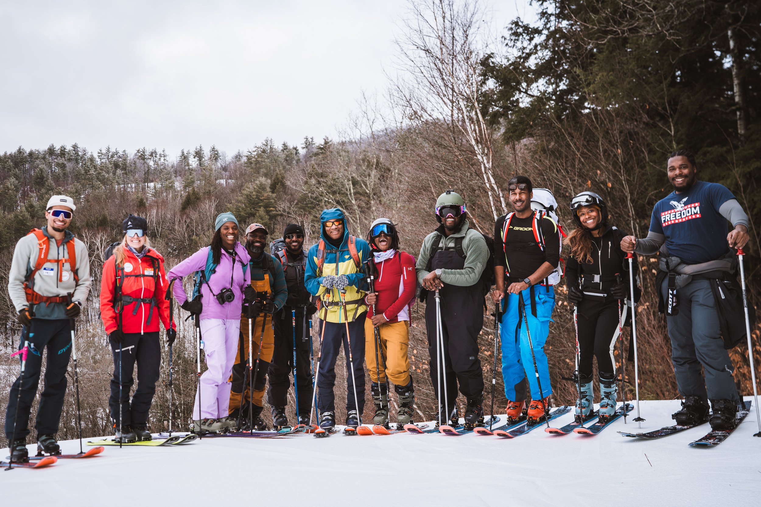 Participants skinning uphill together at Mt. Abram