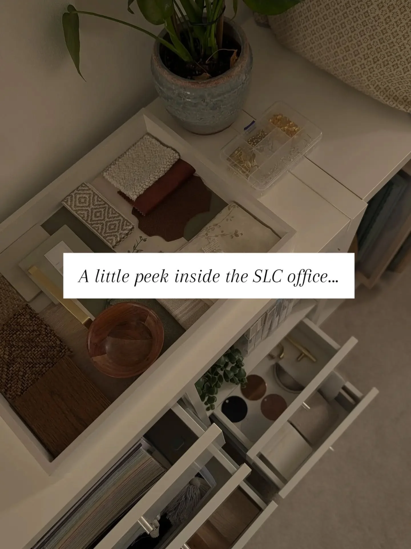 A little sneak peek of where I've been spending my days - I can get easily overwhelmed by clutter and mess so I took some time yesterday to have a rejig of my office and my ever expanding library of swatches, physical samples and styling items...it's