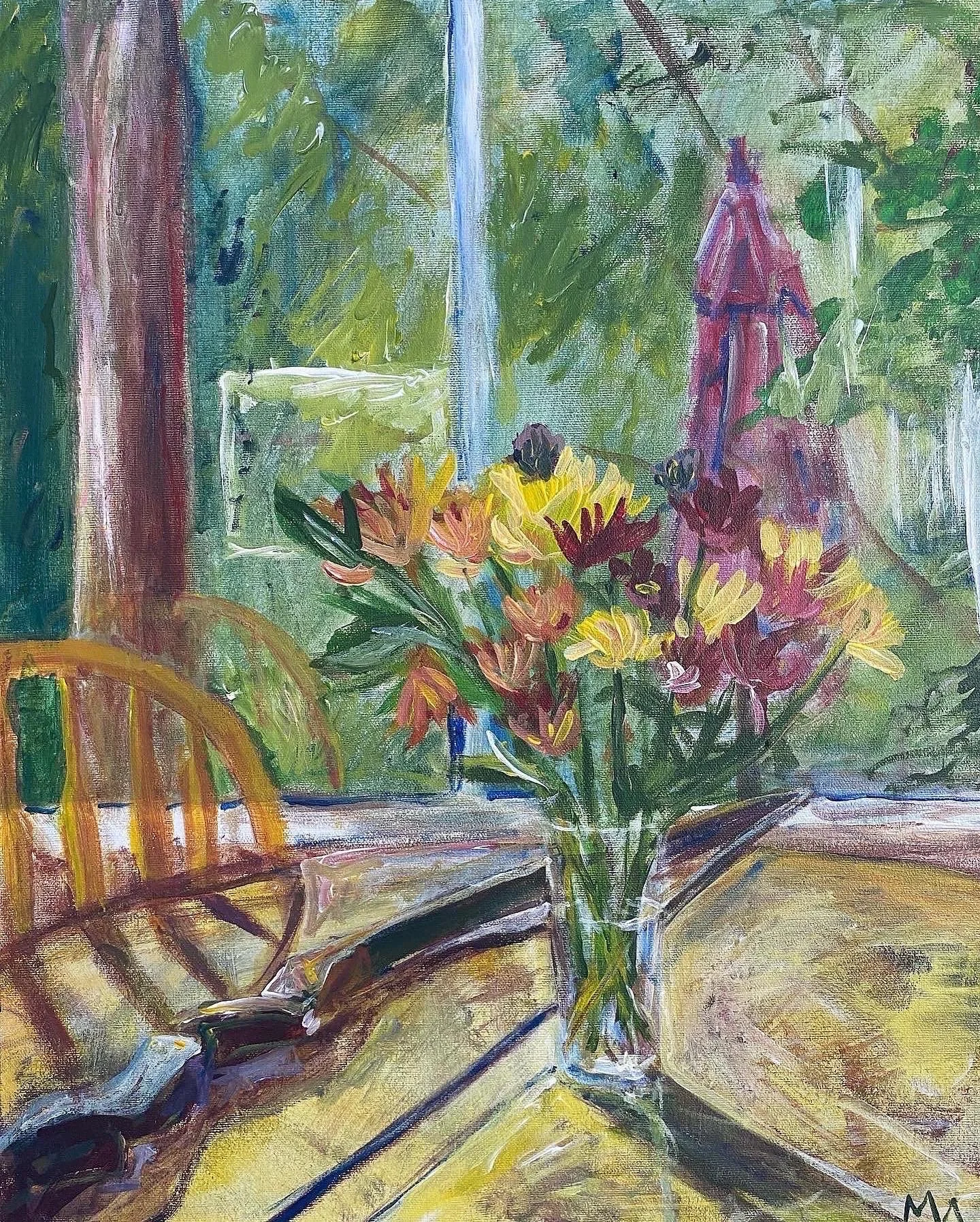 Bow and Flowers. 16"x20" acrylic.