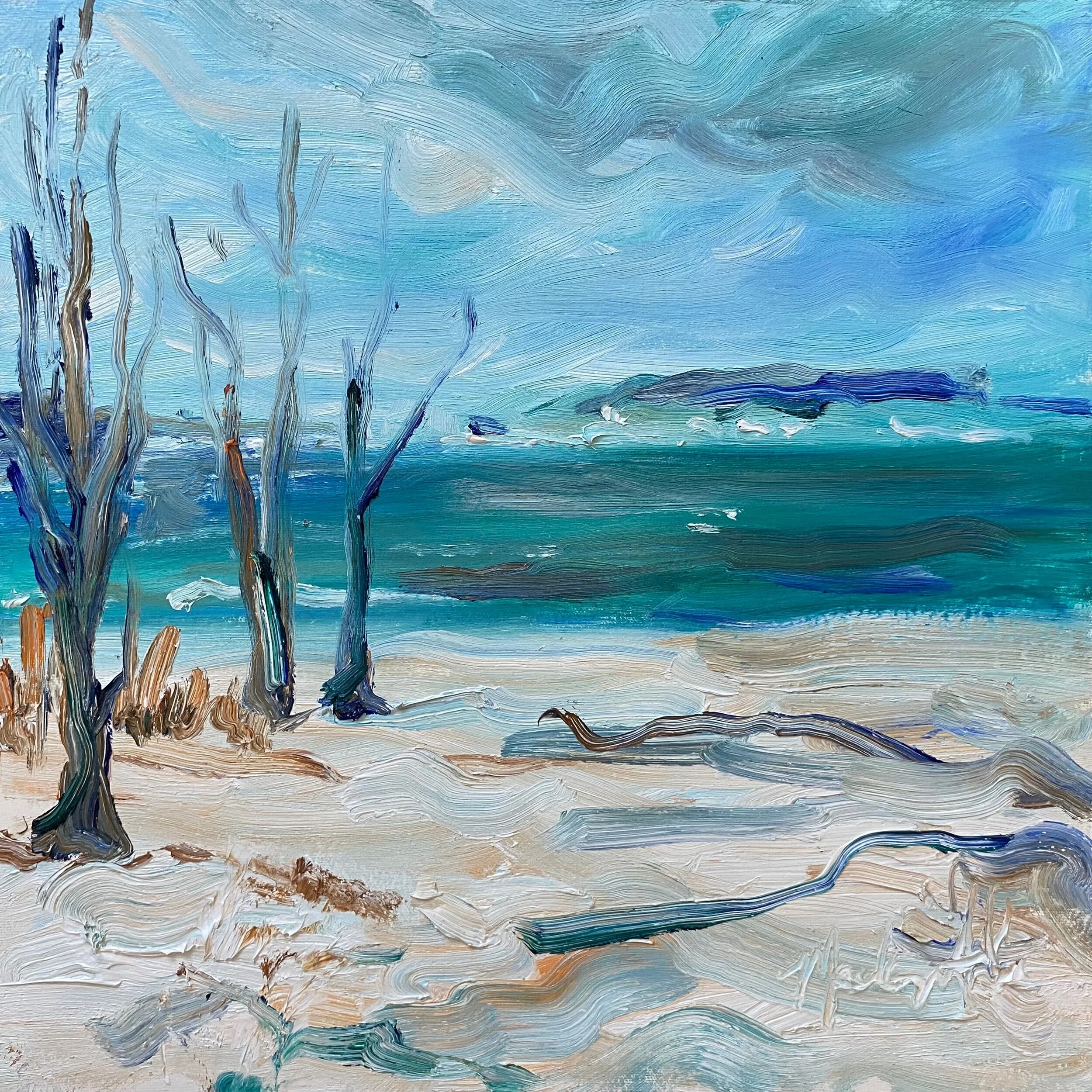 Snow Morning, Saint Lawrence River. 16"x16" oil. 2022