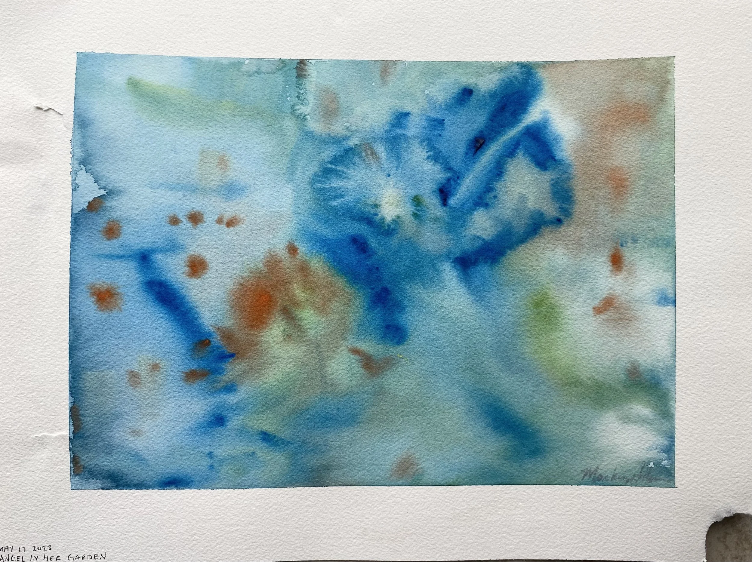 Angel in her garden. 11"x14" watercolour. 2023