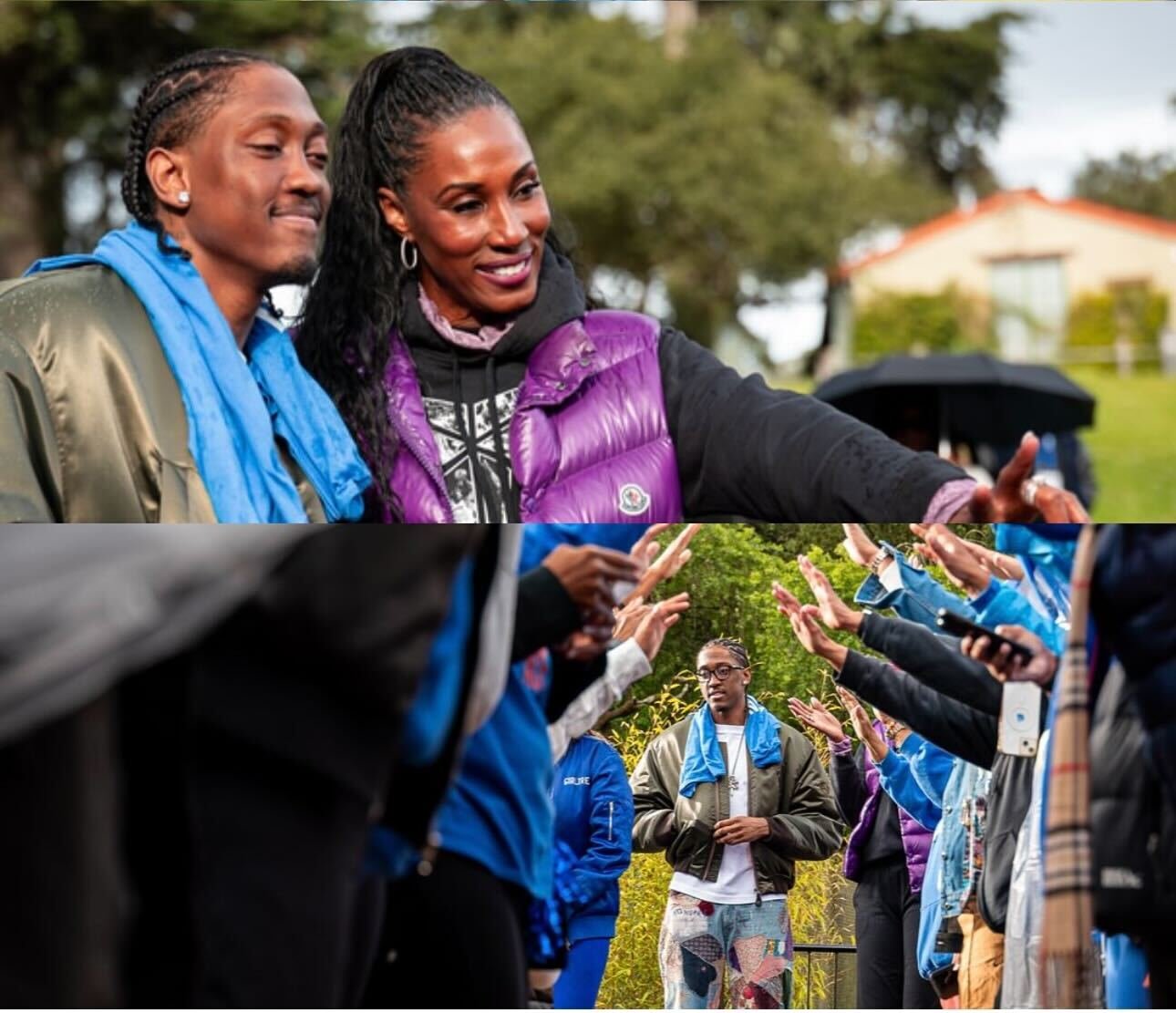   [Pictured: WNBA legend, Lisa Leslie and Jalen Williams get ready for the Victory Bridge]&nbsp;  