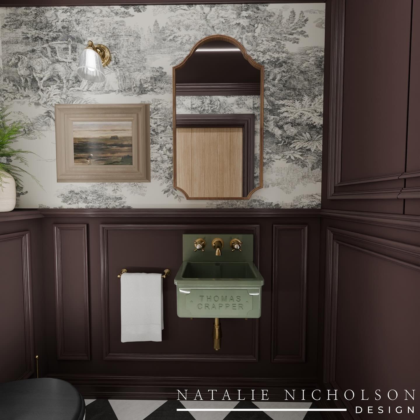 This powder room is just 1 room I am working on for a gorgeous barn conversion on the outskirts of Sheffield.

The client wanted something moody and interesting in here.  Colour is my favourite colour at the moment Dulux Heritage Cherry Truffle.

The