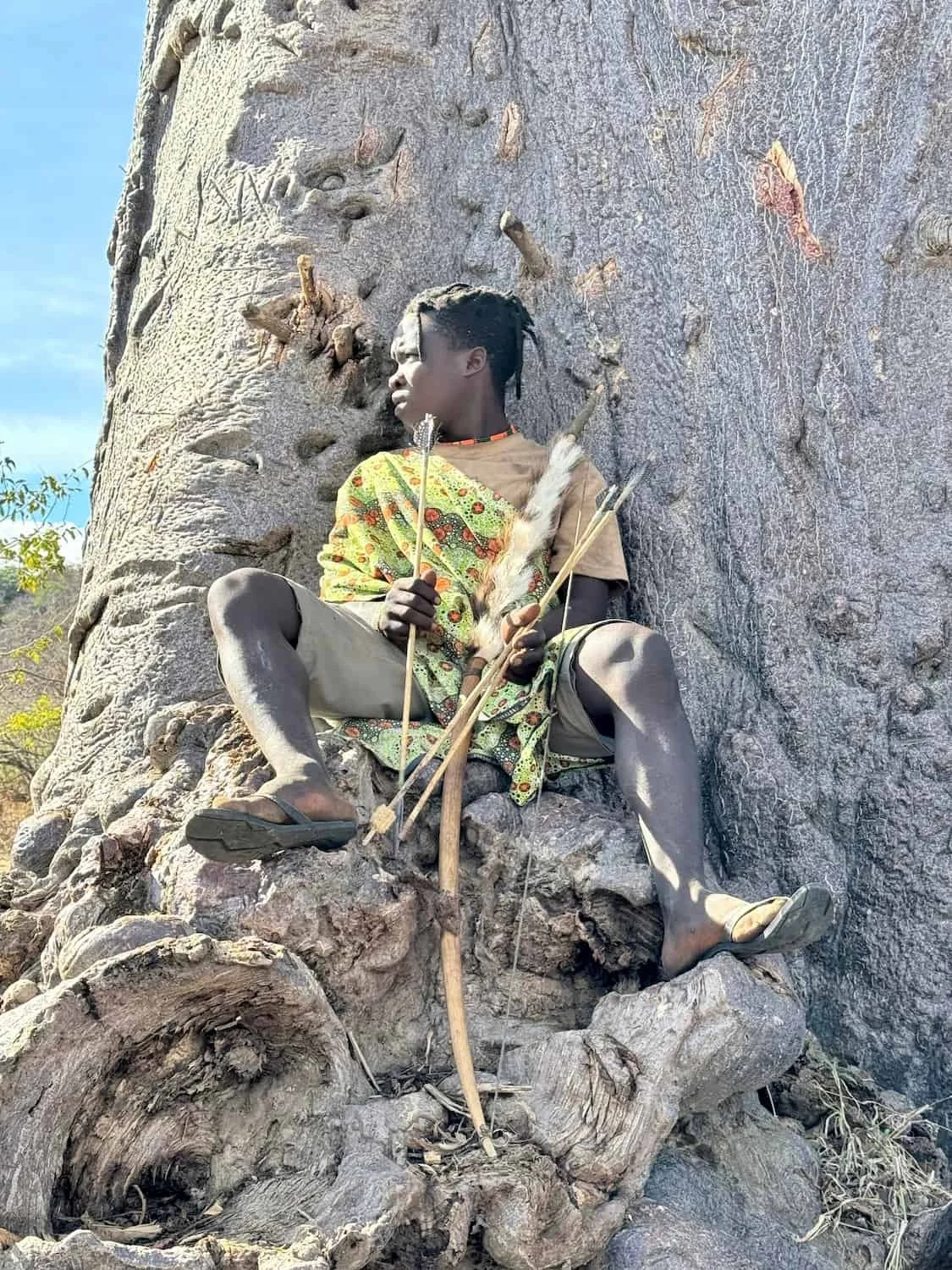 Hadzabe resting in a baobab