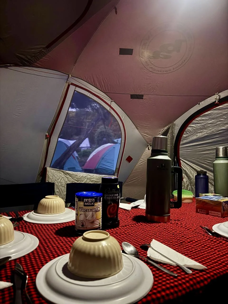 Mess tent breakfast on Mt Kilimanjaro Big Agnes tent