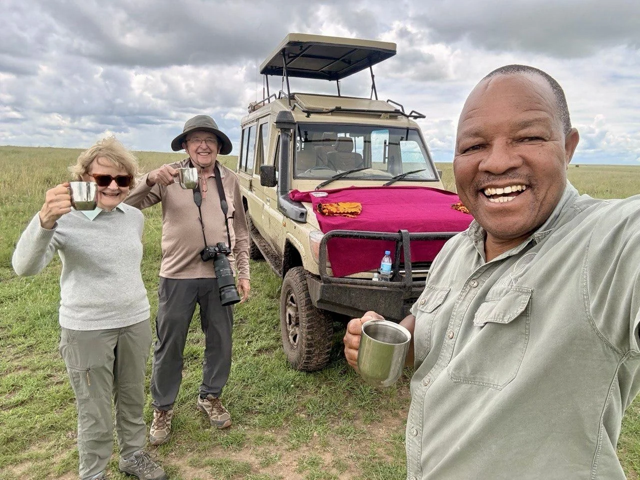 Coffee break during a game drive in the Serengeti plains