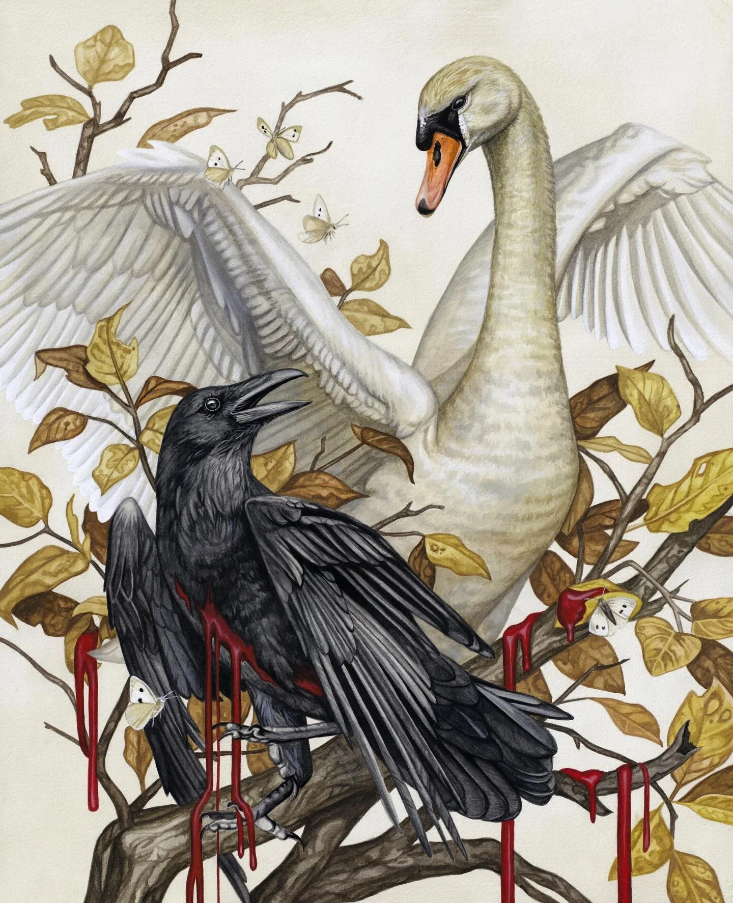 My newest painting, &ldquo;Nigredo/Albedo&rdquo;, on view at @archenemyarts this months! If you&rsquo;re in Philly, stop by tonight for their first Friday event. 🦢
This artwork explores the first two stages of alchemy: Nigredo and Albedo. Nigredo, o